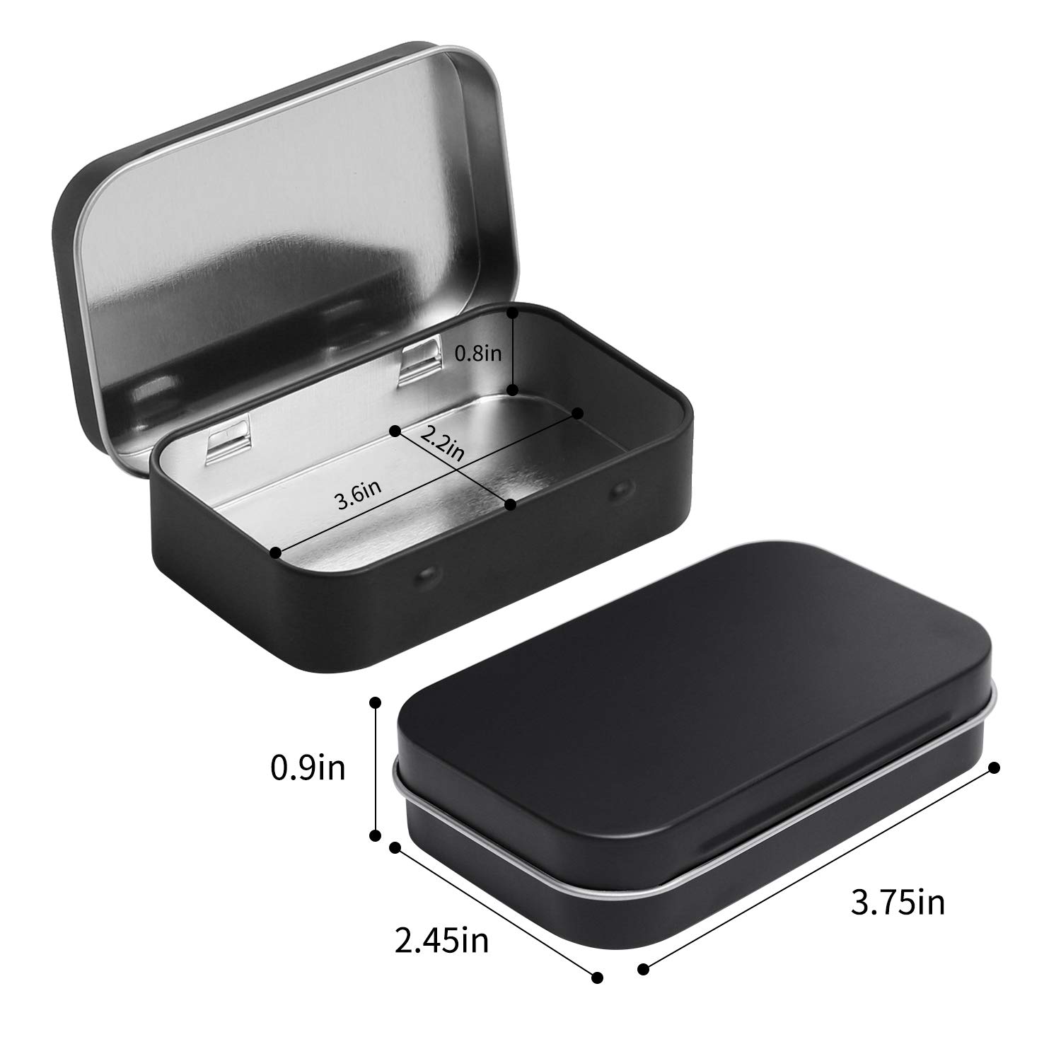 40 Pack Matte Black Metal Rectangular Hinged Storage Tins with Lids - Small Empty Organizer Box Containers for Jewelry, Crafts, Pins, Art Supplies | Portable Home & Office Organization Solution