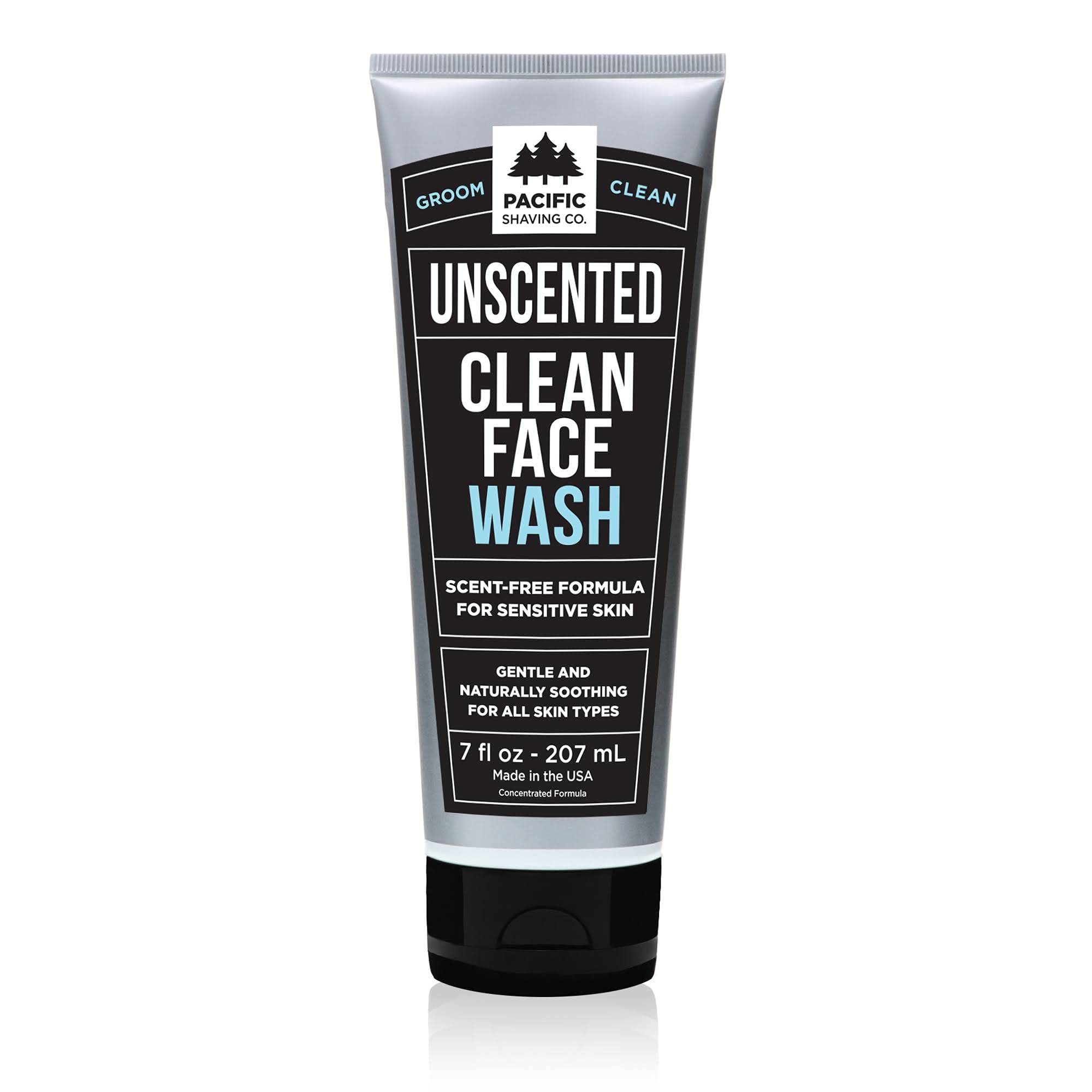 Pacific Shaving Company Unscented Gentle Face Cleanser for Men - Hydrating Facial Wash with Sea Salt & Aloe Vera for Sensitive Skin (7 Oz) | Daily Skincare Routine & Travel-Friendly