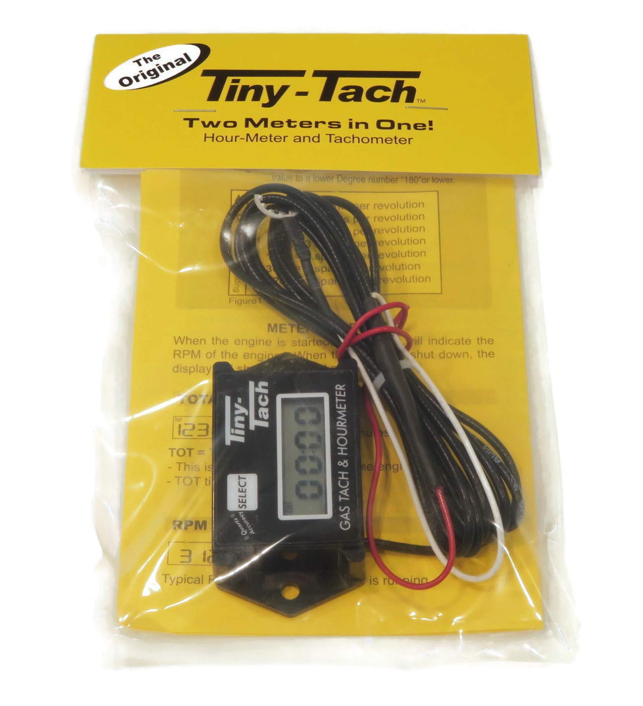 Tiny Tach TT2A Digital Hour Meter & Tachometer - Adjustable Resettable Job Timer for Small Engines - Perfect for Lawn Mowers, Generators & Power Equipment Maintenance