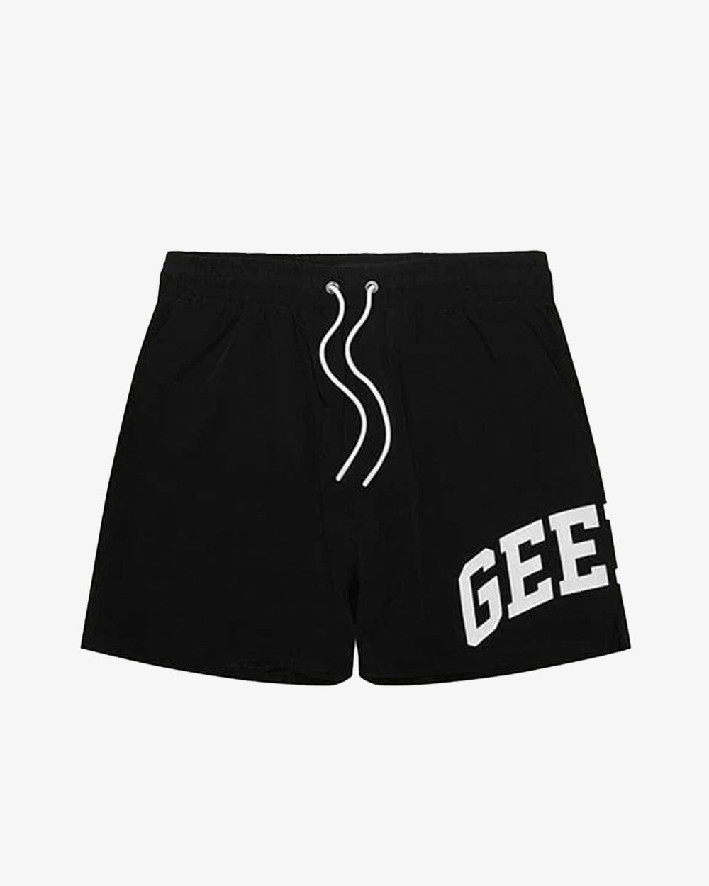 GEEDUP Team Logo Swim Shorts for Men - Black & White Quick-Dry Swim Trunks for Beach, Pool & Summer Vacation