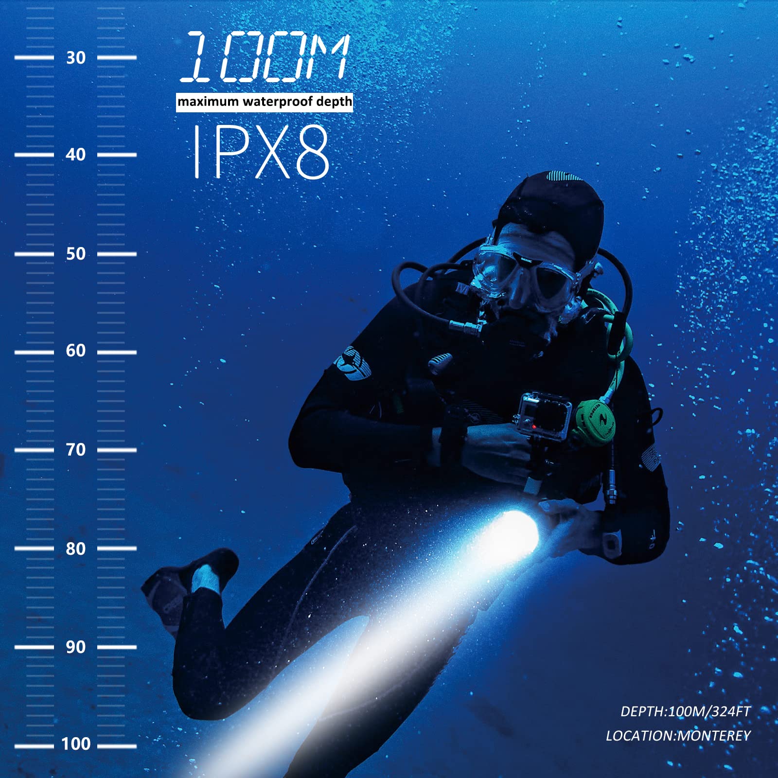 Best Scuba Diving Light - 1000 Lumen Underwater Flashlight for Night Diving, Spearfishing & Photography | Waterproof Dive Torch for Professional & Recreational Use