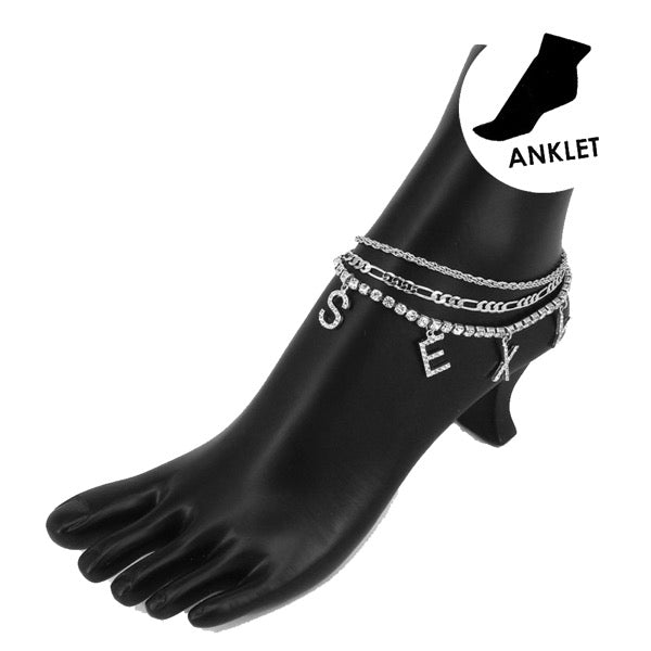 Sexy Rhinestone Embellished Charm Metal Chain Layered Ankle Bracelet for Women - Elegant Foot Jewelry for Parties, Beach & Summer Fashion