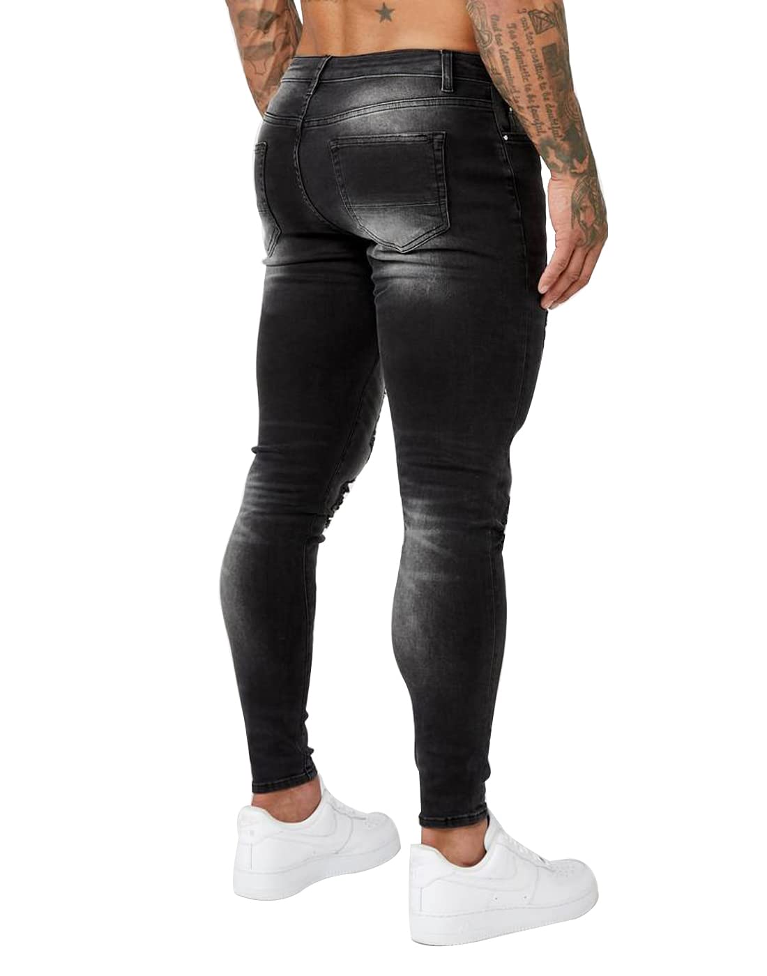 HUNGSON Men's Ripped Skinny Jeans - Stretch Slim Fit Denim Pants for Men | Comfortable & Stylish for Casual Wear, Night Out & Street Fashion