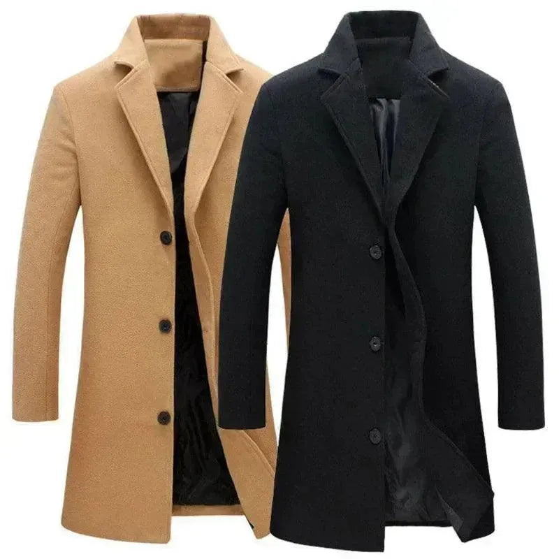 Premium Men's Wool Overcoat - Winter Warm Long Coat for Business & Casual Wear - Perfect for Office, Dating & Outdoor Activities