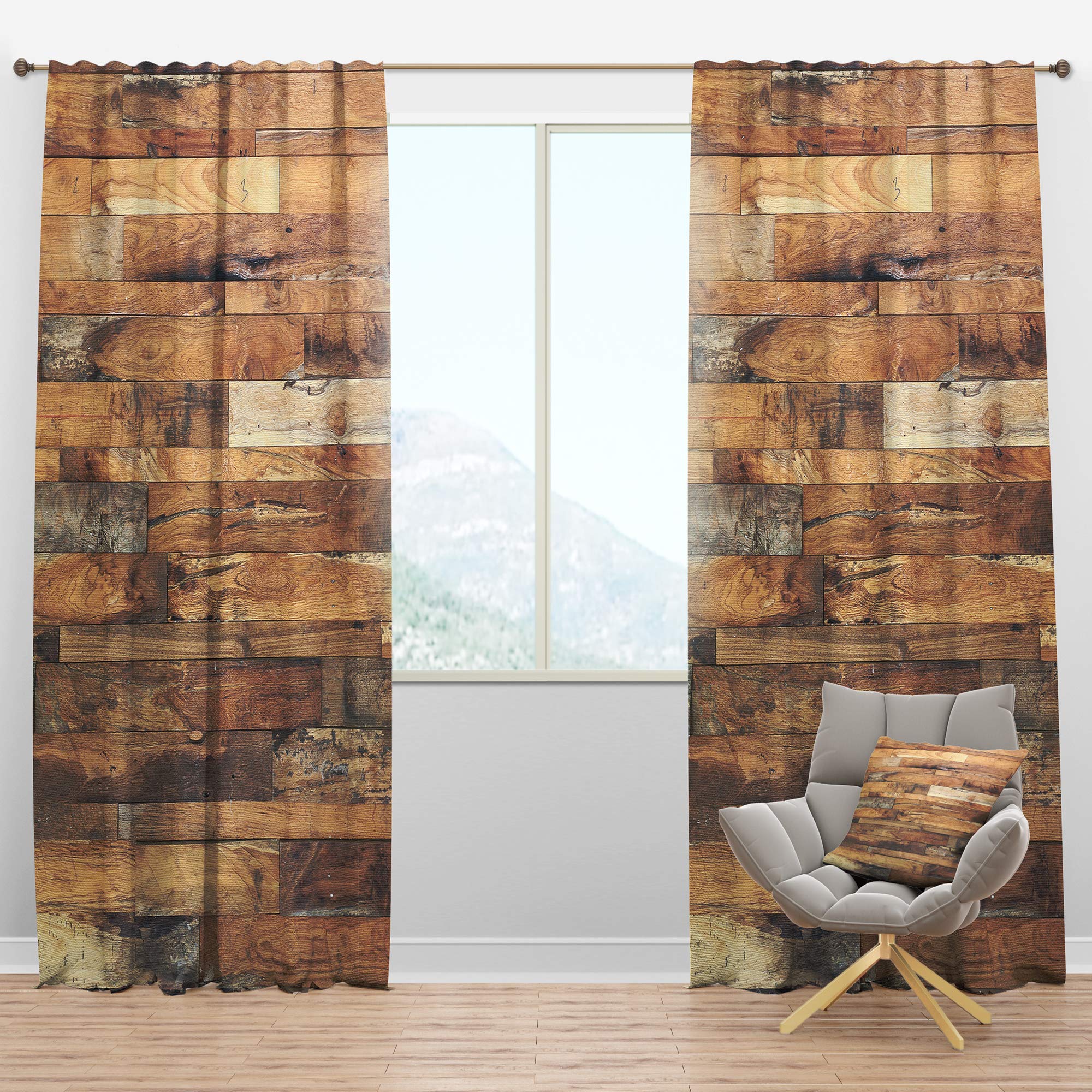 Brown Wood Texture Blackout Curtains - Thermal Insulated Single Panel (52x120) for Bedroom & Living Room - Noise Reducing & Energy Saving Window Drapes for Better Sleep & Home Decor