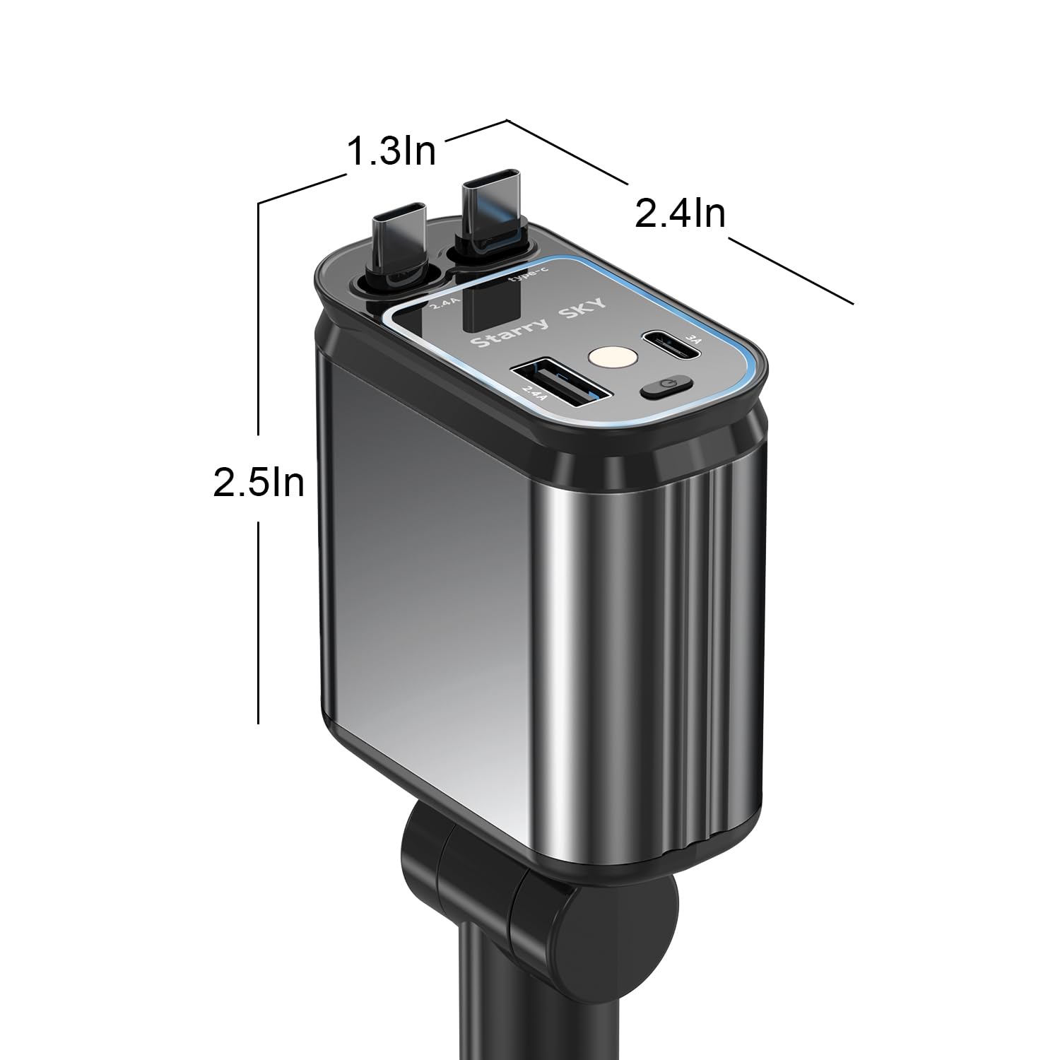 69W Fast Car Charger 4-in-1 with Starry Light - USB-C & Dual Cord - for iPhone 15/16 & Android - Perfect for Road Trips