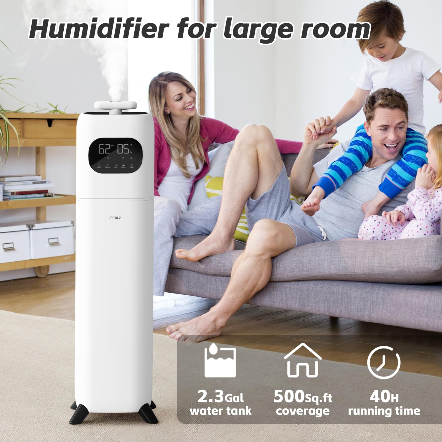 2.3Gal/9L Large Room Humidifier with Essential Oil Diffuser - Top Fill Cool Mist Humidifier for Bedroom, Nursery, Office & Plants | Quiet Operation for Better Sleep & Air Quality (White)