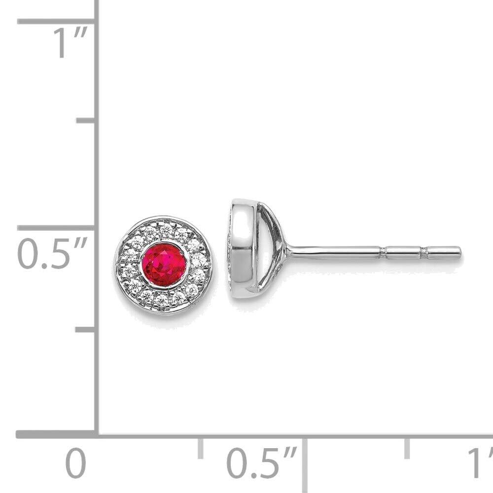 14K White Gold Diamond and Ruby Halo Stud Earrings for Women - Elegant Dangle Post Earrings for Wedding, Party & Special Occasions