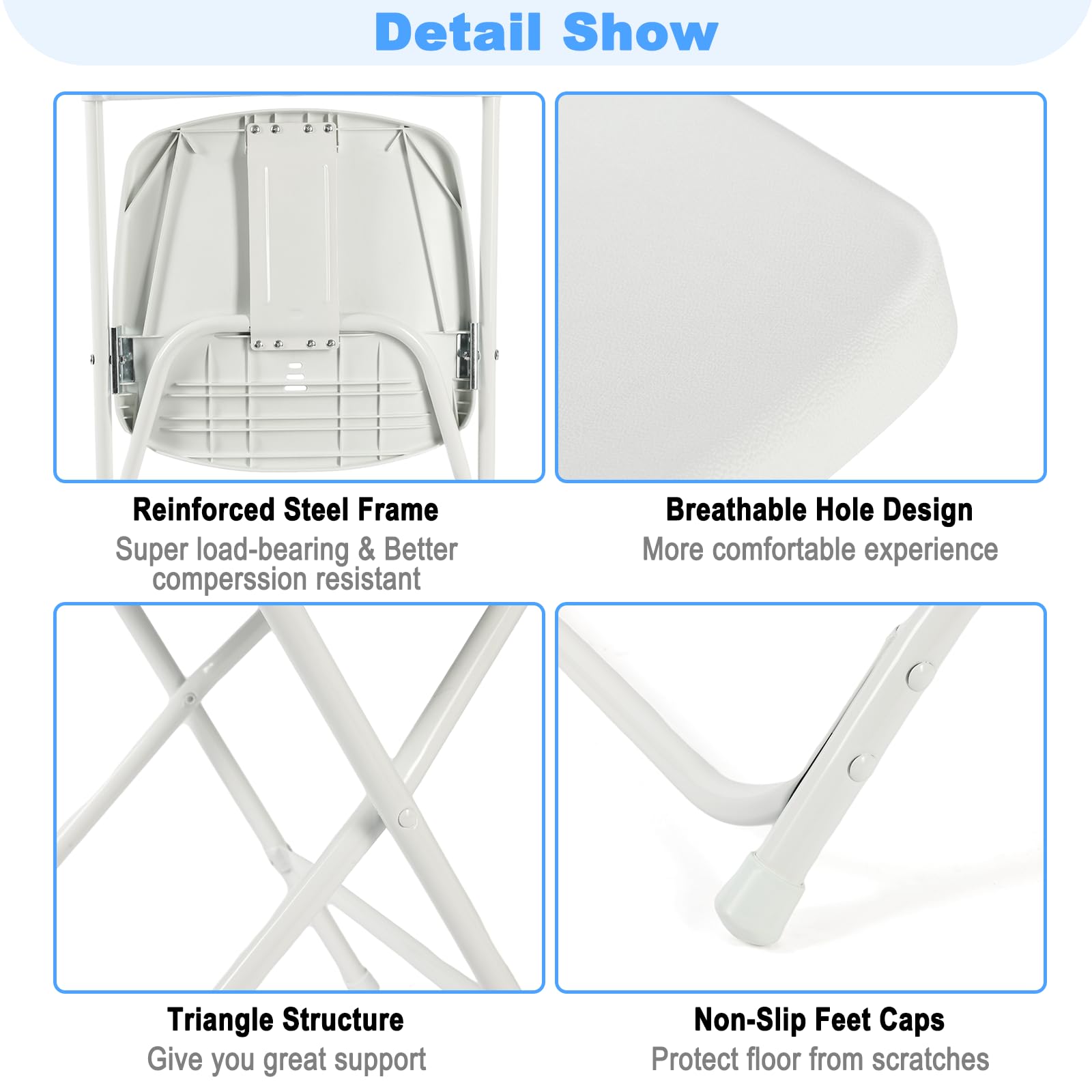 SEALAMB 10-Pack White Plastic Folding Chairs - Heavy Duty 350lbs Capacity Indoor/Outdoor Party Chairs with Steel Frame - Perfect for Weddings, Events, Office Use & Commercial Gatherings - Portable & Space-Saving for Home, Garden & Banquet Halls