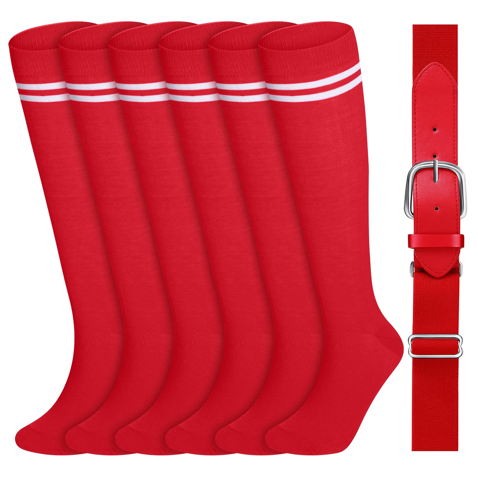 **Ramede Youth Baseball Softball Socks with Adjustable Belt Set for Boys & Girls - Comfortable Athletic Socks & Belt Combo for Kids Sports, Games & Practice**