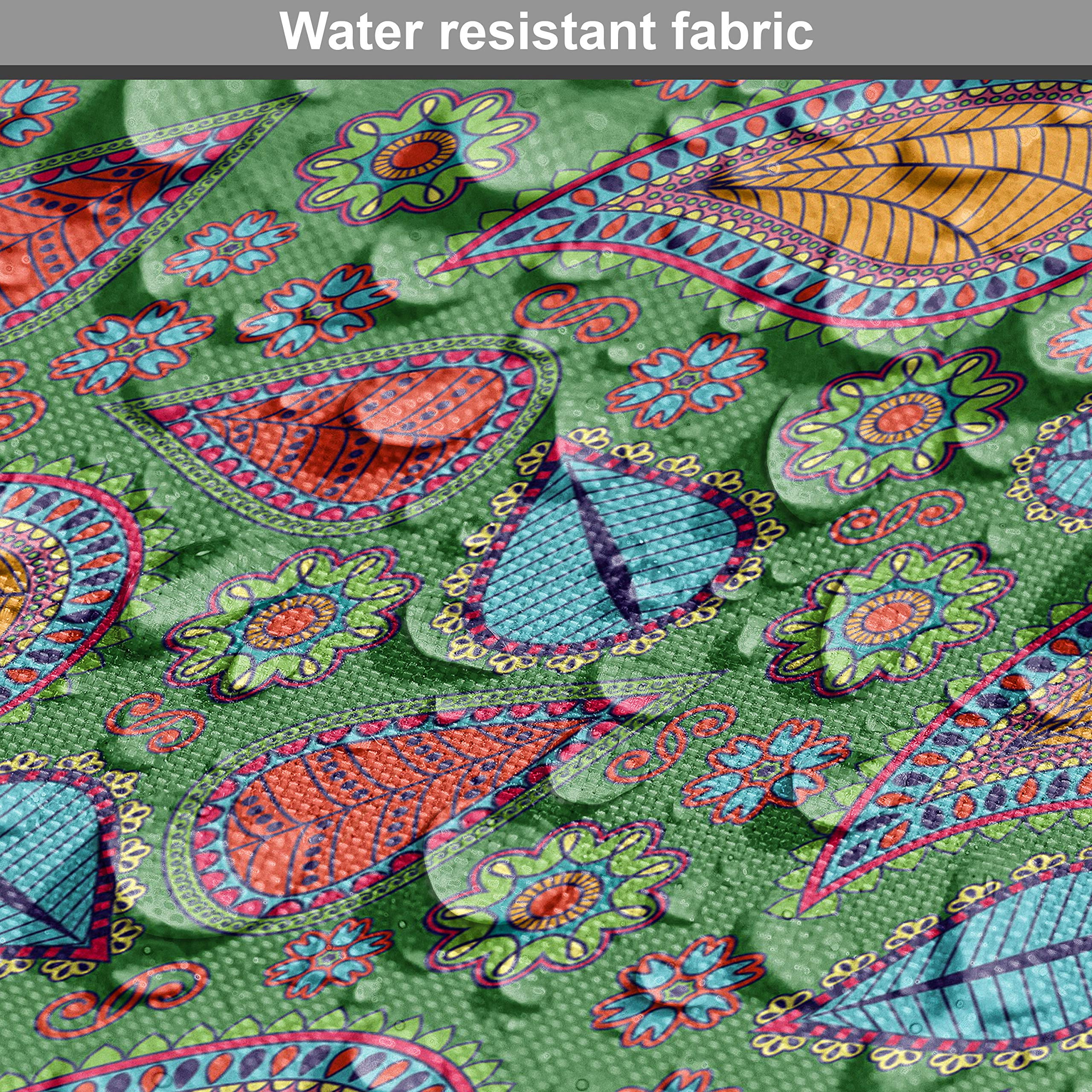 Ambesonne Ethnic Fabric by The Yard - Swirls Floral Paisley Design Fern Green Upholstery Fabric for Sofa, Curtains & Home Decor | 1 Yard Orange Blue Red | Perfect for DIY Projects, Pillow Covers & Wall Hangings