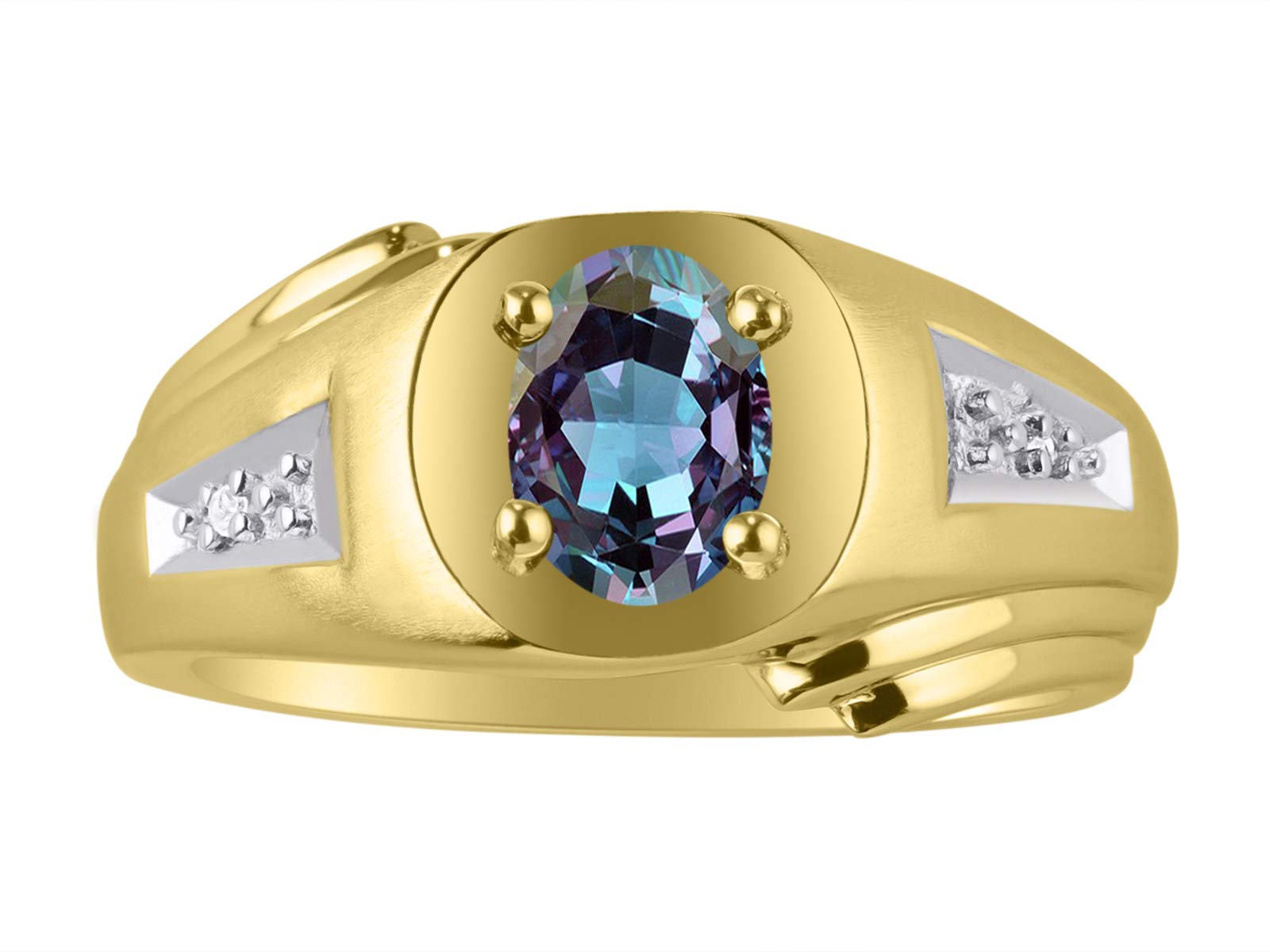 RYLOS Men's Yellow Gold Plated Silver Rings - 8X6MM Oval Gemstone & Genuine Diamond Birthstone Rings for Men (Size 8-13) | Classic Designer Style Jewelry Gift for Anniversary, Wedding & Special Occasions