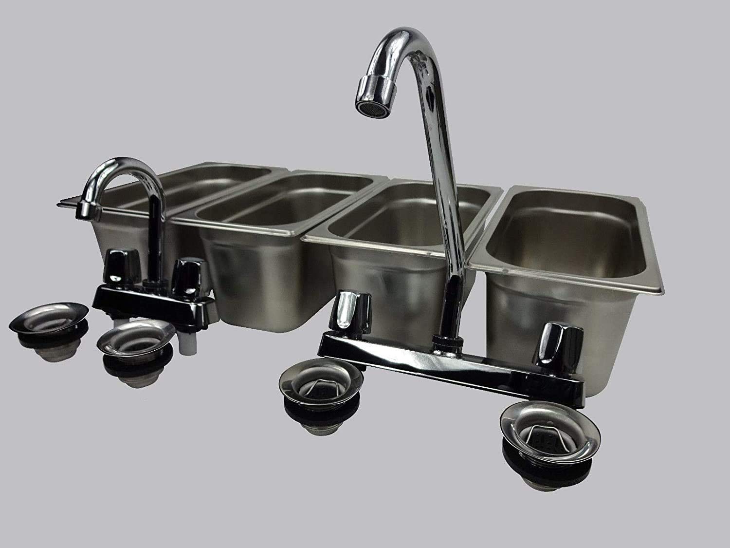 Commercial 4-Compartment Stainless Steel Sink Set with Hand Washing Station - NSF Certified for Food Trucks, Concession Stands & Mobile Kitchens - Perfect for Outdoor Events, Farmers Markets & Catering Businesses