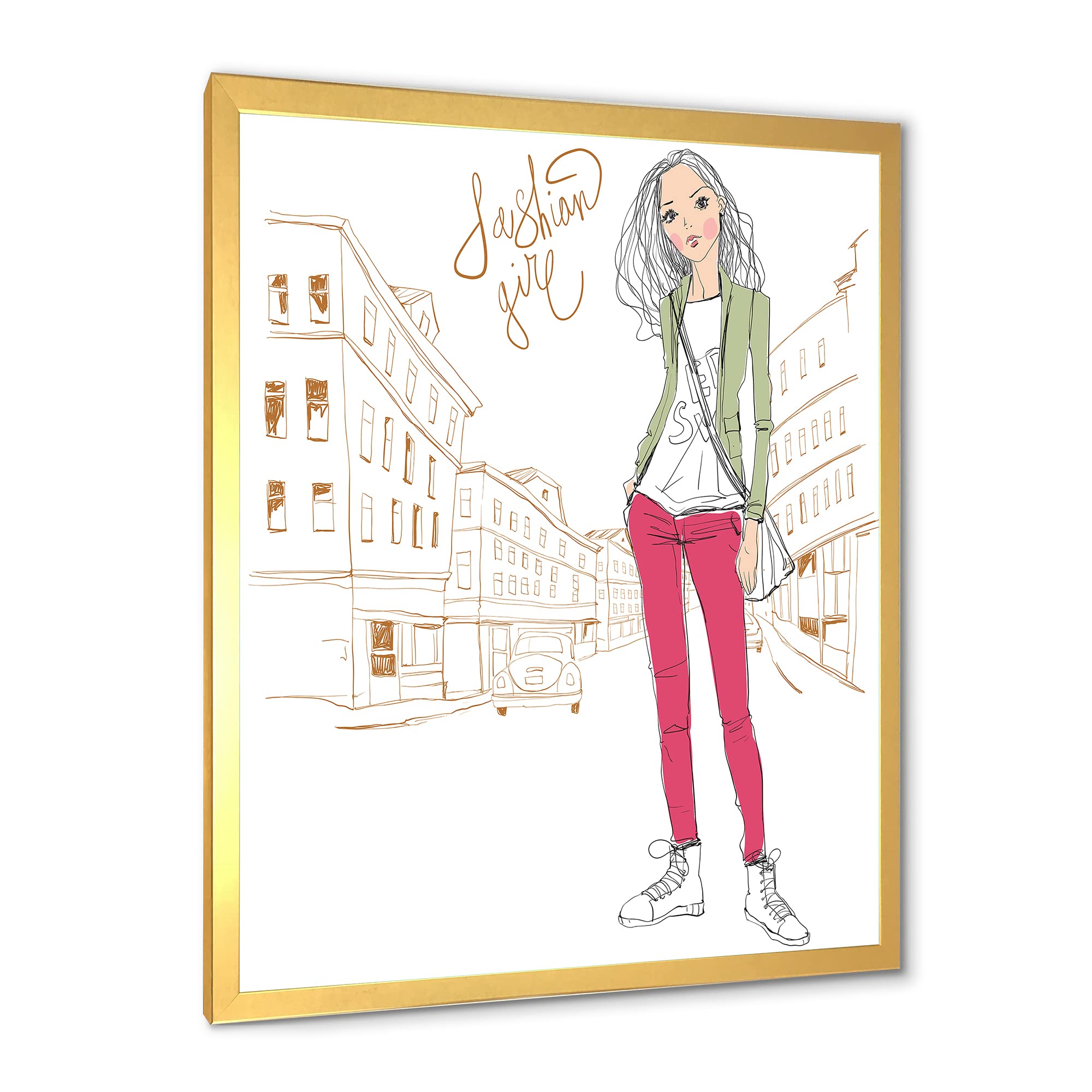 DesignQ Trendy Fashion Girl II Children's Art Framed Wall Decor - Perfect for Kids' Bedroom, Nursery & Playroom Decor