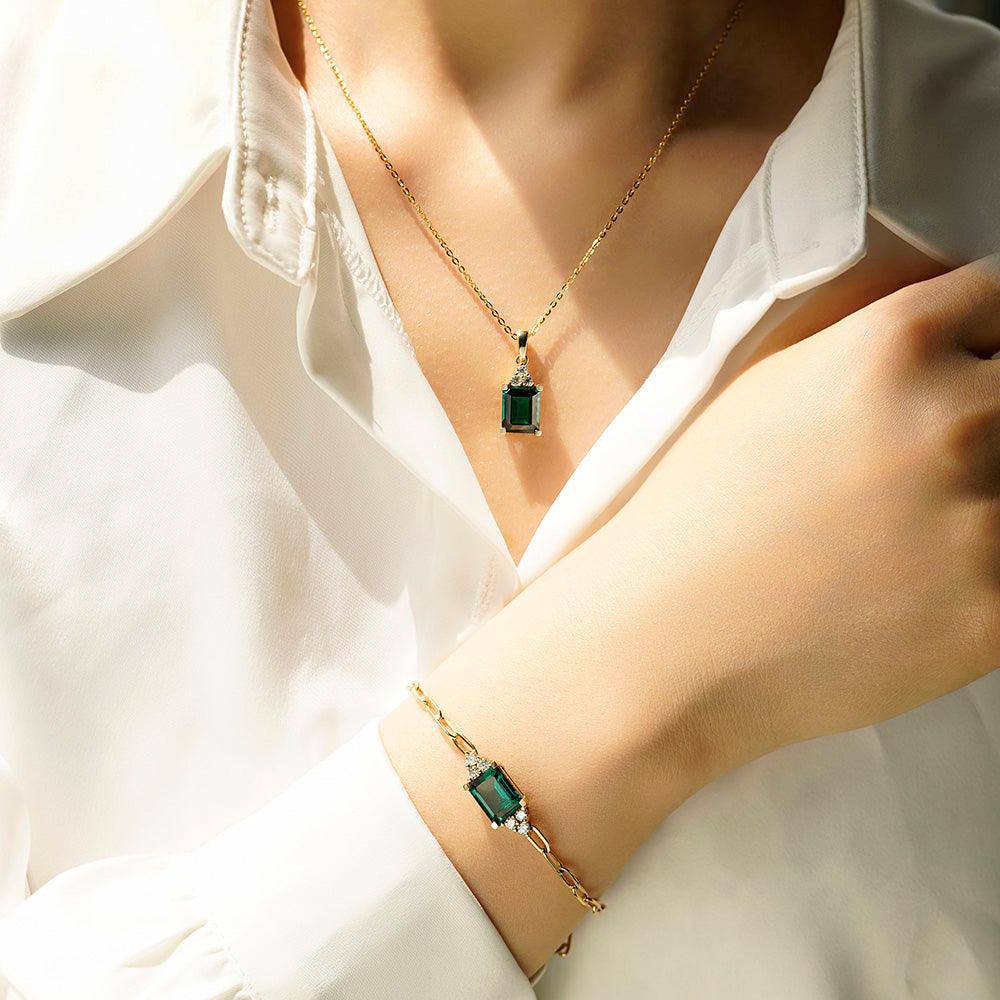 4 CT. Emerald Cut Emerald Paperclip Bracelet - Elegant Green Gemstone Jewelry for Women, Perfect for Weddings, Parties & Everyday Wear