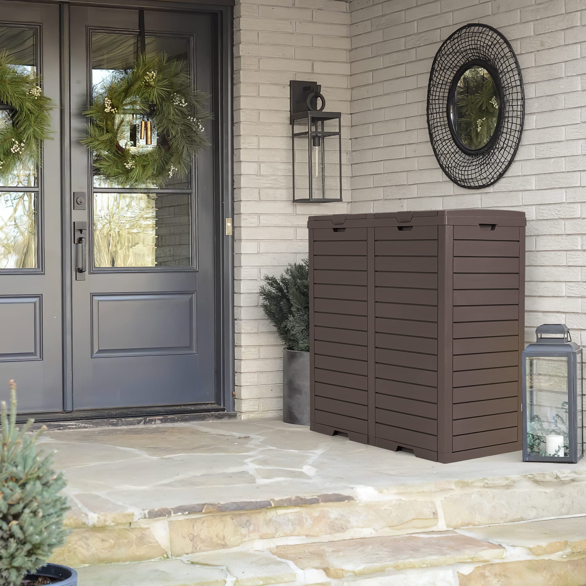 Devoko 78 Gallon Resin Outdoor Trash Can with Drip Tray & Armrest - Heavy Duty Double Waste Bin for Garage, Patio, Hideaway Kitchens - Perfect for Recycling, Yard Waste & Outdoor Gatherings