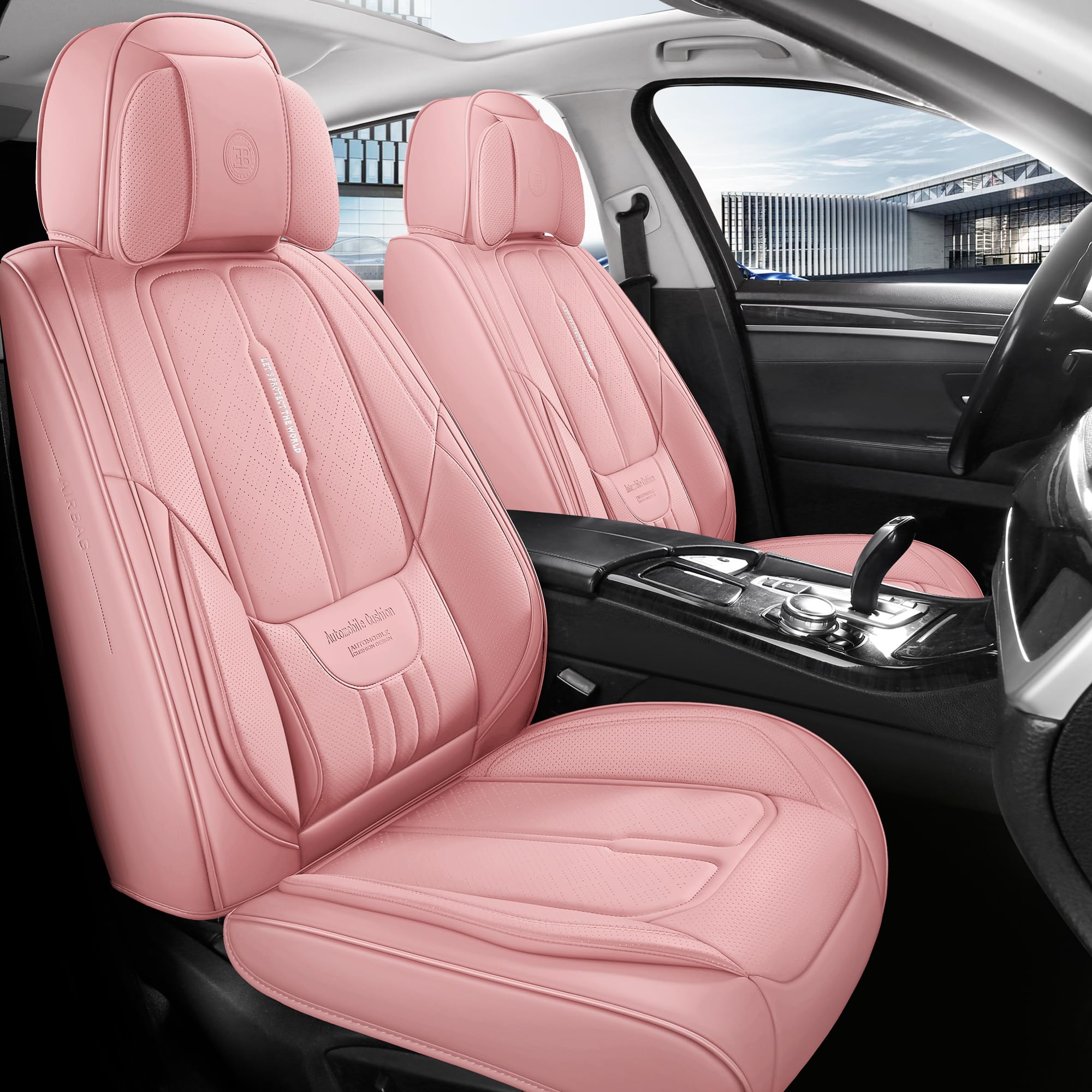 Premium Full-Grain Leather Car Seat Covers - Universal Fit for Cars, SUVs & Trucks | 2-Piece Front Seat Protectors with Luxury Cushioning | Durable Pink Automotive Seat Covers for Women & Girls | Perfect for Daily Commute, Road Trips & Vehicle Protection