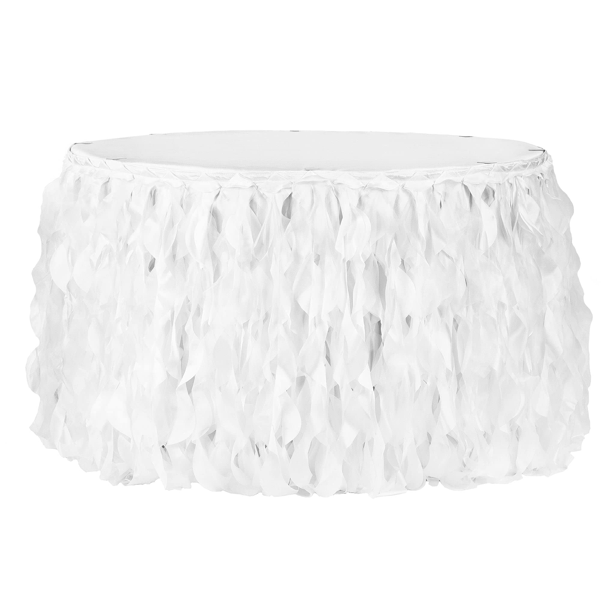 21Ft White Curly Willow Table Skirt for Weddings, Quinceaneras & Birthday Parties - Elegant Table Cover for Banquet Halls, Event Decorations and Special Occasions