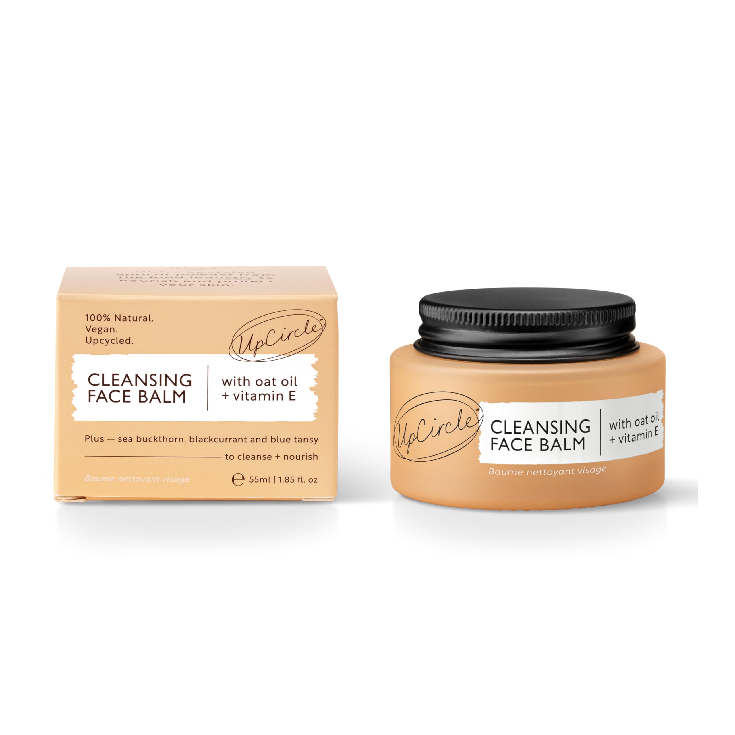 UpCircle Natural Cleansing Face Balm with Apricot 55ml - Vegan Makeup Remover for Waterproof Mascara & Blackhead Cleanser - Infused with Sea Buckthorn, Oat & Rosemary Oil - Cruelty-Free Skincare - Perfect for Daily Face Cleansing & Nighttime Makeup Removal Routine