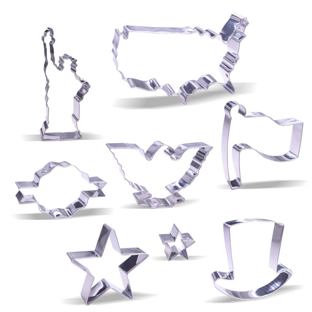 4th of July Cookie Cutter Set - 8 Piece Stainless Steel Patriotic Star & Flag Shapes - Perfect for Holiday Baking, Party Decorations & DIY Crafts