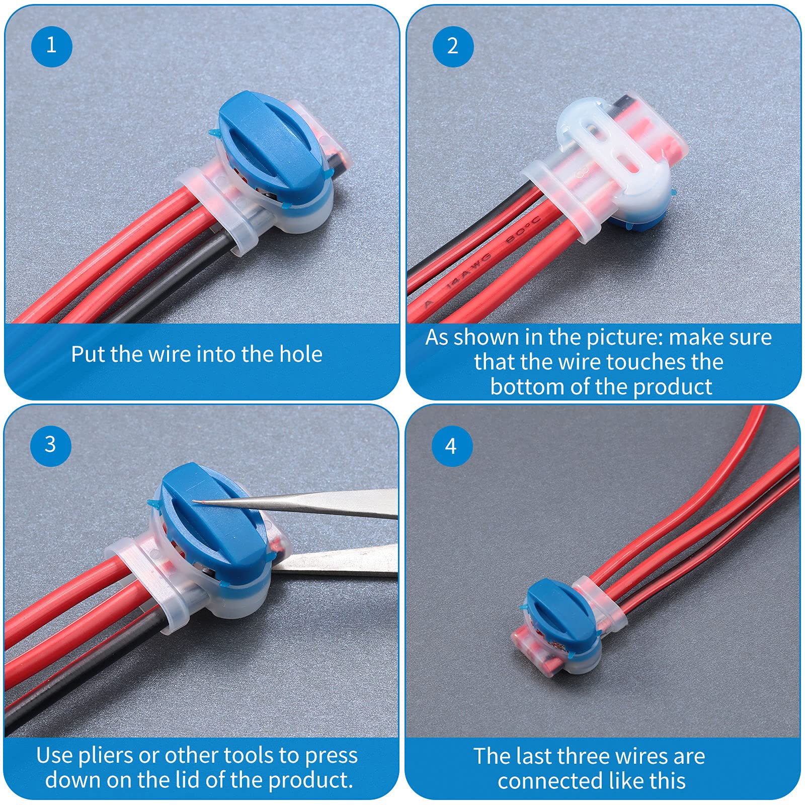TOODOO 180-Piece 3-Way Wire Connectors - Self-Stripping IDC 314-Box Electrical Connectors for 22-14 AWG Cables - Ideal for Robotic Lawn Mowers, Irrigation Systems & DIY Electrical Projects