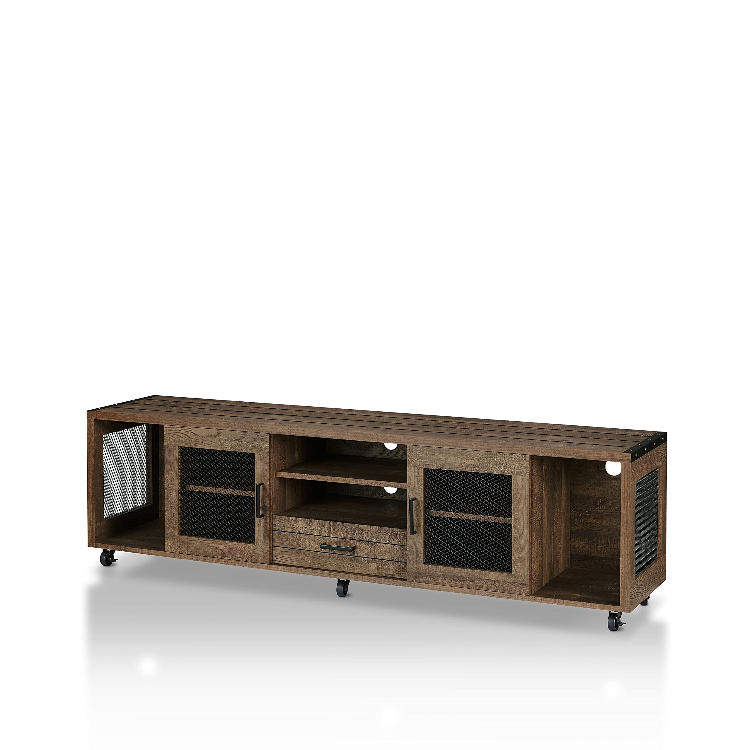 Furniture of America Hury Industrial 70-inch TV Stand with Reclaimed Oak Finish - Rustic Wood Entertainment Center for Living Room & Home Theater Setup