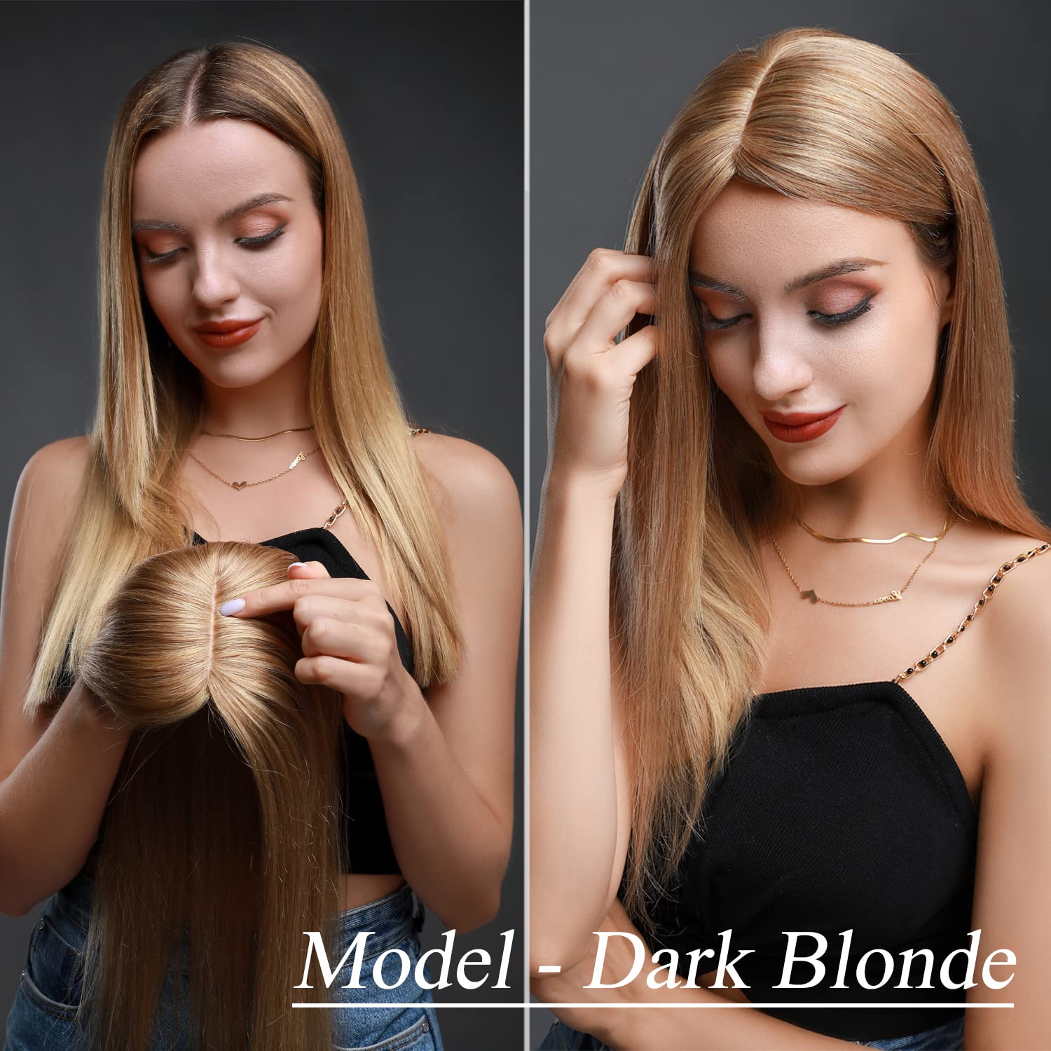 MY-LADY Human Hair Toppers for Women - 130% Density Remy Hair Topper with Silk Base (10x12cm, No Bangs) - Clip-in Hairpiece for Thinning Hair - 14 Inch Straight Light Brown (#06) - Perfect for Daily Wear, Special Occasions & Hair Loss Solutions