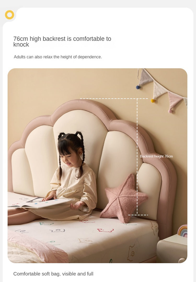 Organic Leather Princess Bed for Kids – Eco-Friendly & Durable Toddler Bed with Safety Rails – Perfect for Girls' Bedroom Decor & Nursery Furniture