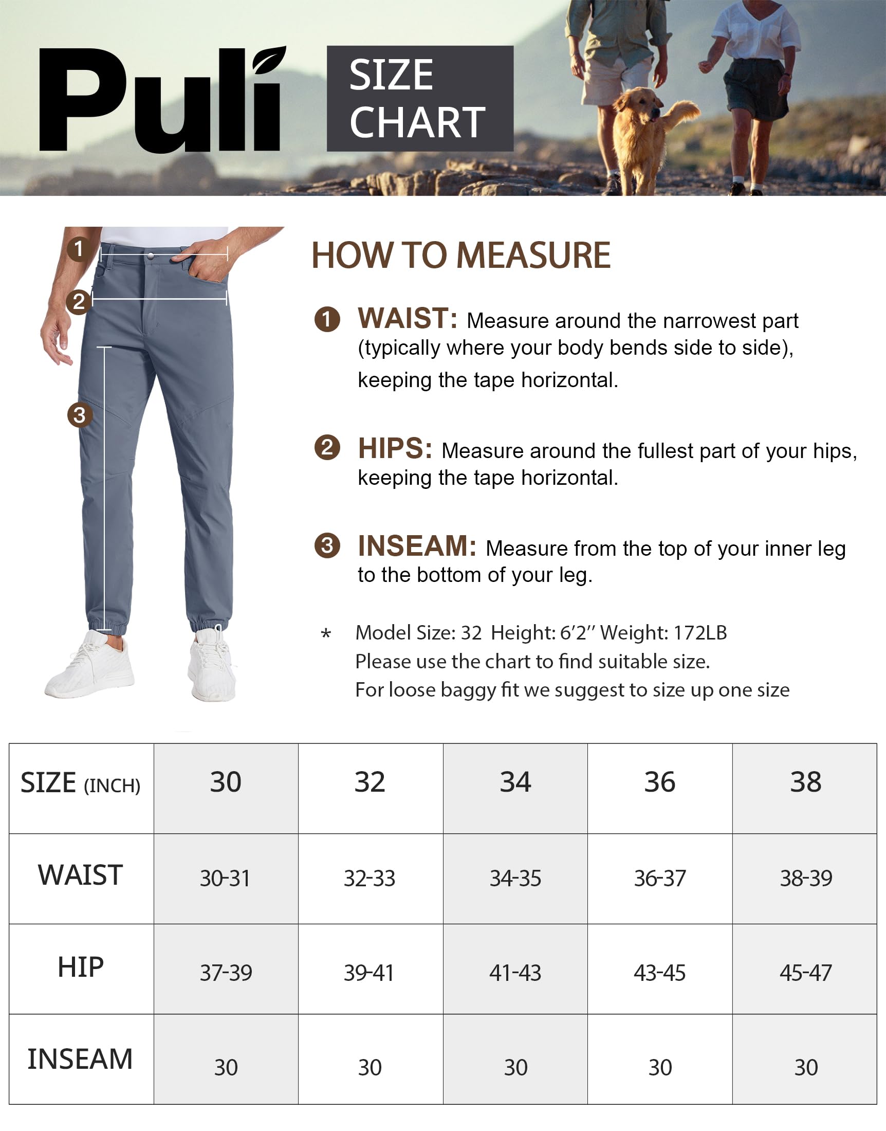 PULI Men's Stretch Golf Joggers Pants - Waterproof Slim Fit with 4 Pockets for Hiking, Casual, Travel & Work | Perfect for Outdoor Activities & Everyday Wear