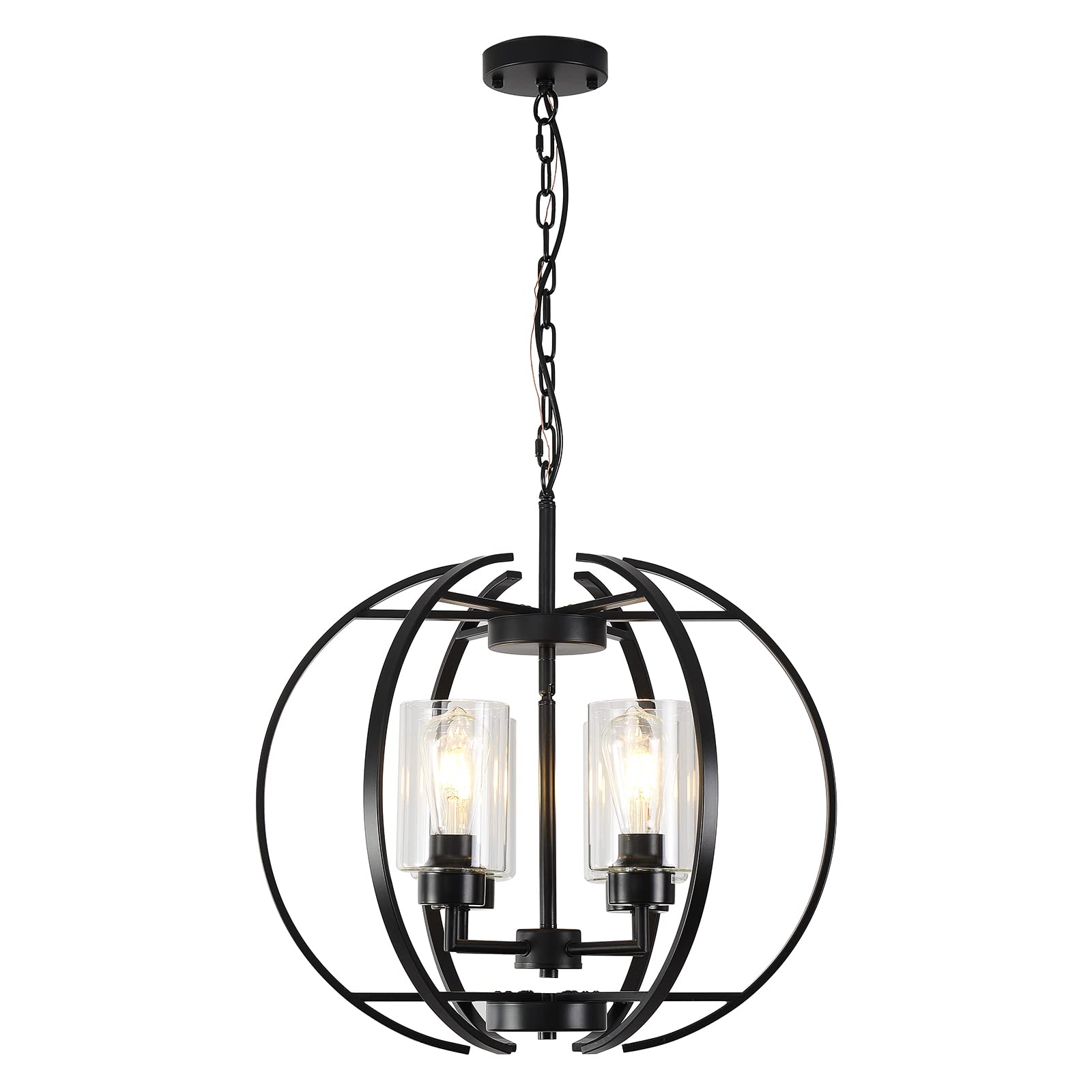 Black Chandelier Lighting with Clear Glass - 4-Light Farmhouse Ceiling Fixture for Dining Room & Kitchen | Elegant Hanging Light for Home Decor, Wedding Venues & Restaurants