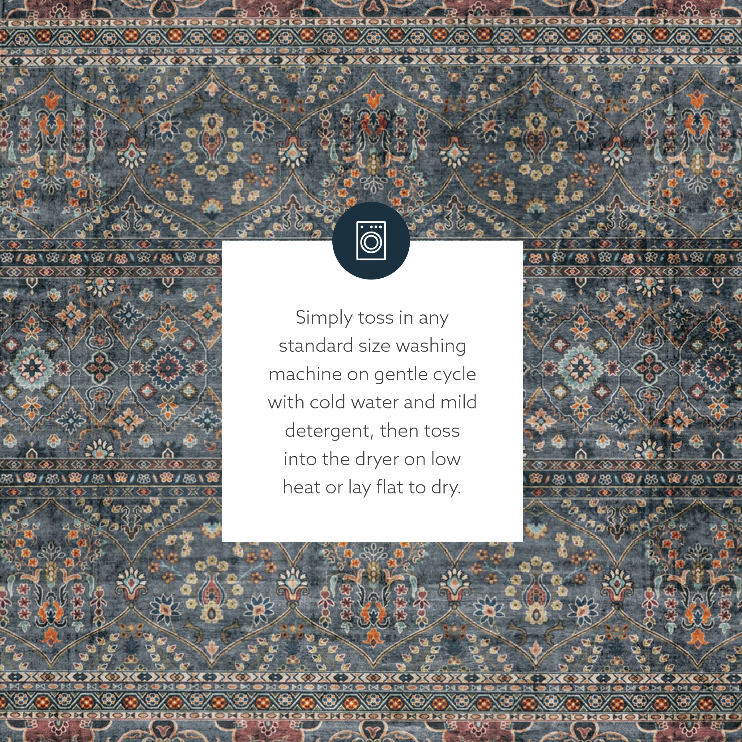 Linon Washable Area Rug 5' x 7' - Jasper Teal & Ivory Indoor/Outdoor Rug - Soft Non-Slip Floor Mat for Living Room, Bedroom, Patio & Office Decor