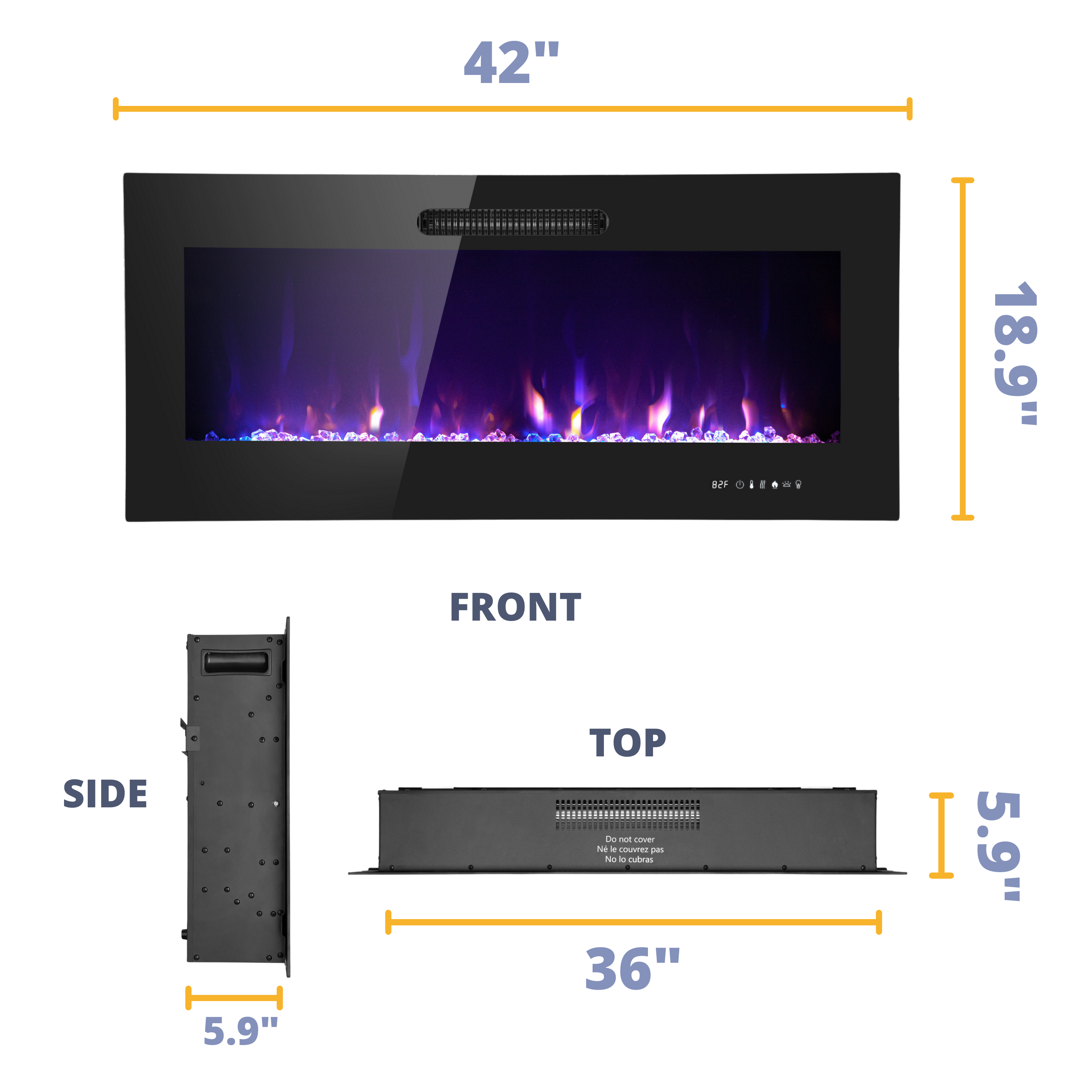 42 Inch LED Slim Electric Fireplace Insert - Wall Mounted Fireplace with 1500W Heater, Realistic Adjustable Flame, Remote Control (Log & Crystal Ember Options) - Perfect for Living Room, Bedroom & Office Heating & Decor