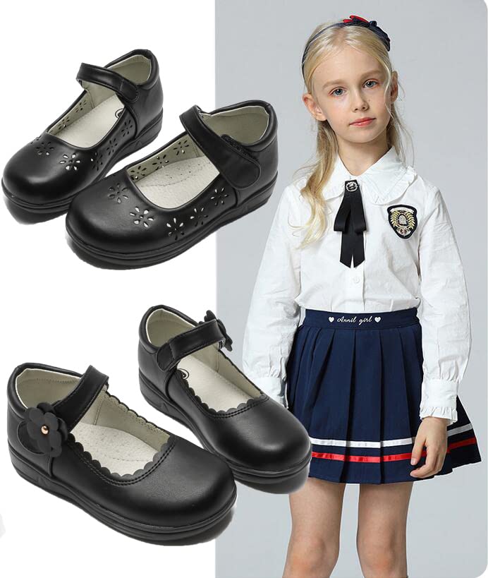 KKDOM Girls Mary Jane School Shoes - Comfortable Flats for Toddler & Kids - Perfect for Uniform & Dress