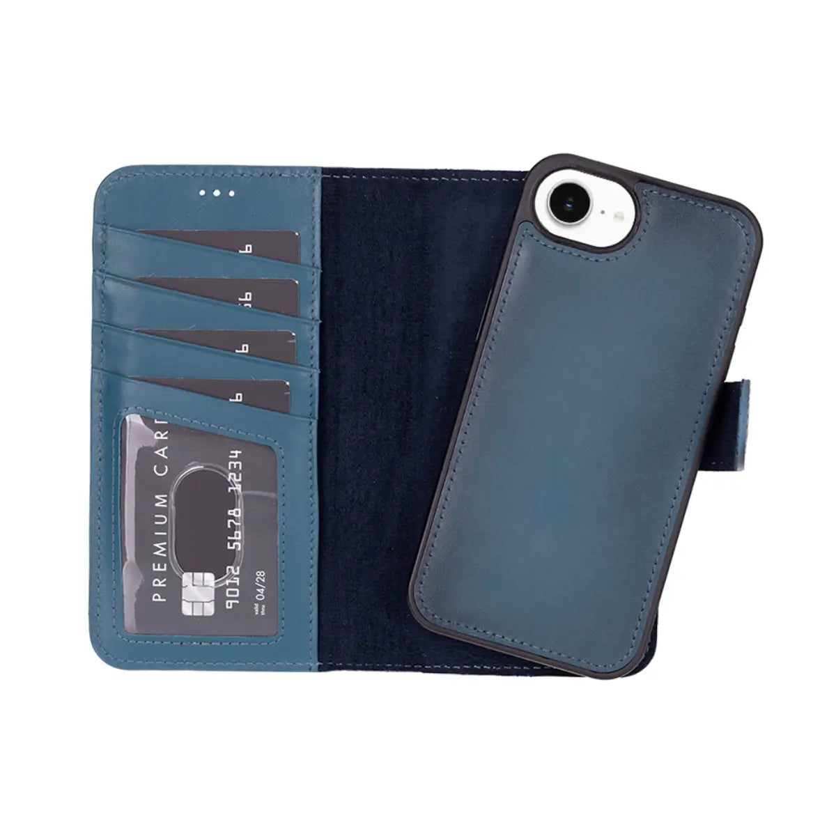 Premium Burnished Blue Leather Wallet Case for iPhone 16e - Slim Protective Phone Cover with Card Slots | Perfect for Everyday Use, Travel & Business Meetings