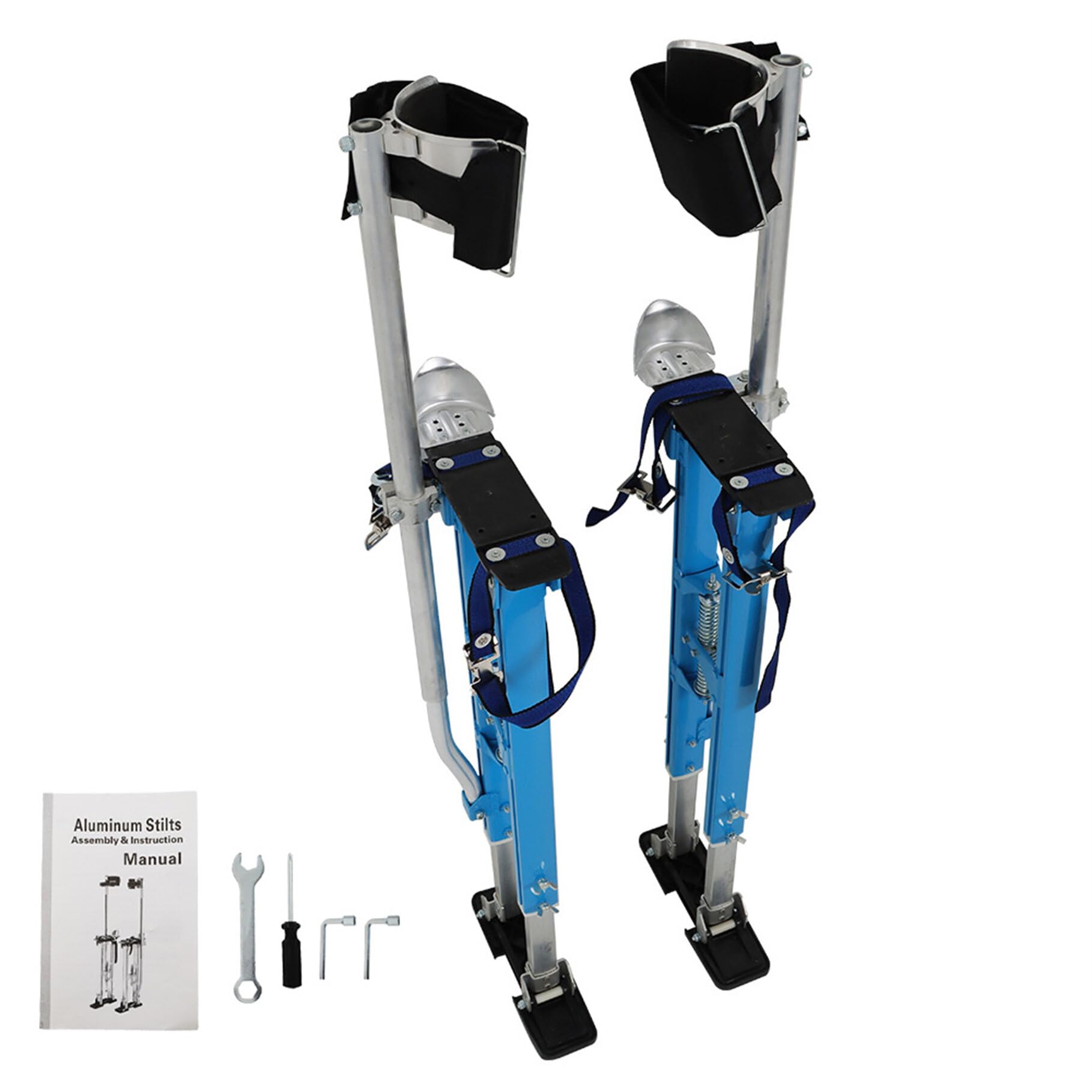 Adjustable 36-48 Inch Aluminum Drywall Stilts for Adults - Professional Height Adjustable Construction Stilts for Painting, Ceiling Work & Elevated Jobs - Blue Safety Stilts for Roofing, Maintenance & DIY Projects