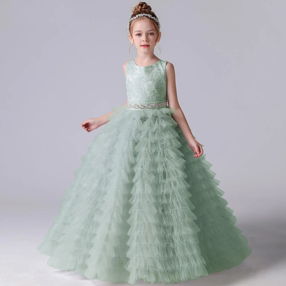 Tulle Flower Girl Dress Sleeveless Tiered Princess Gown for Weddings & Special Occasions - Perfect for Flower Girls & Pageants