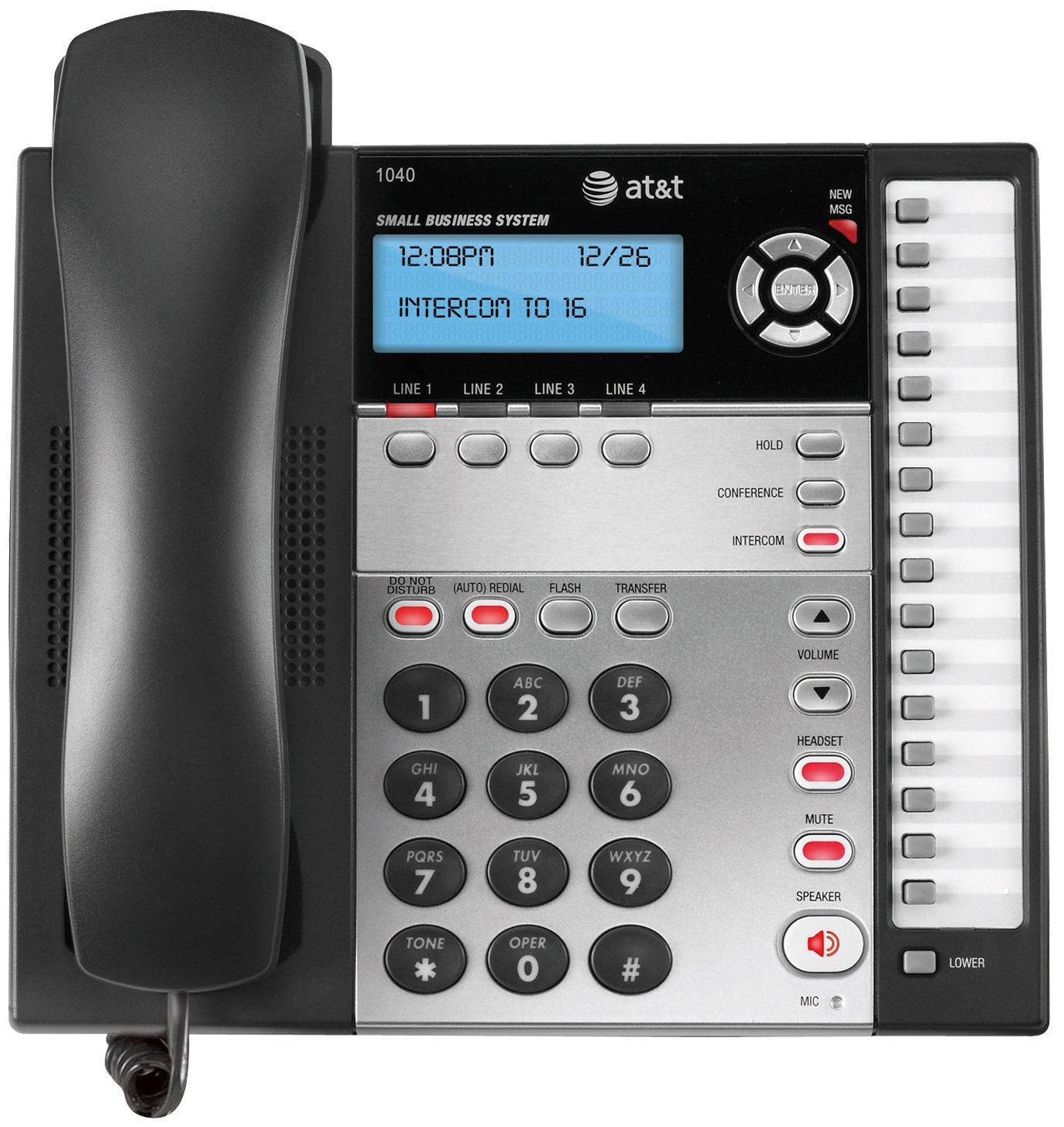 AT&T 1040 4-Line Expandable Corded Phone System with Speakerphone & Caller ID - 1 Handset (Black/Silver) - Ideal for Home Office, Small Business & Conference Rooms