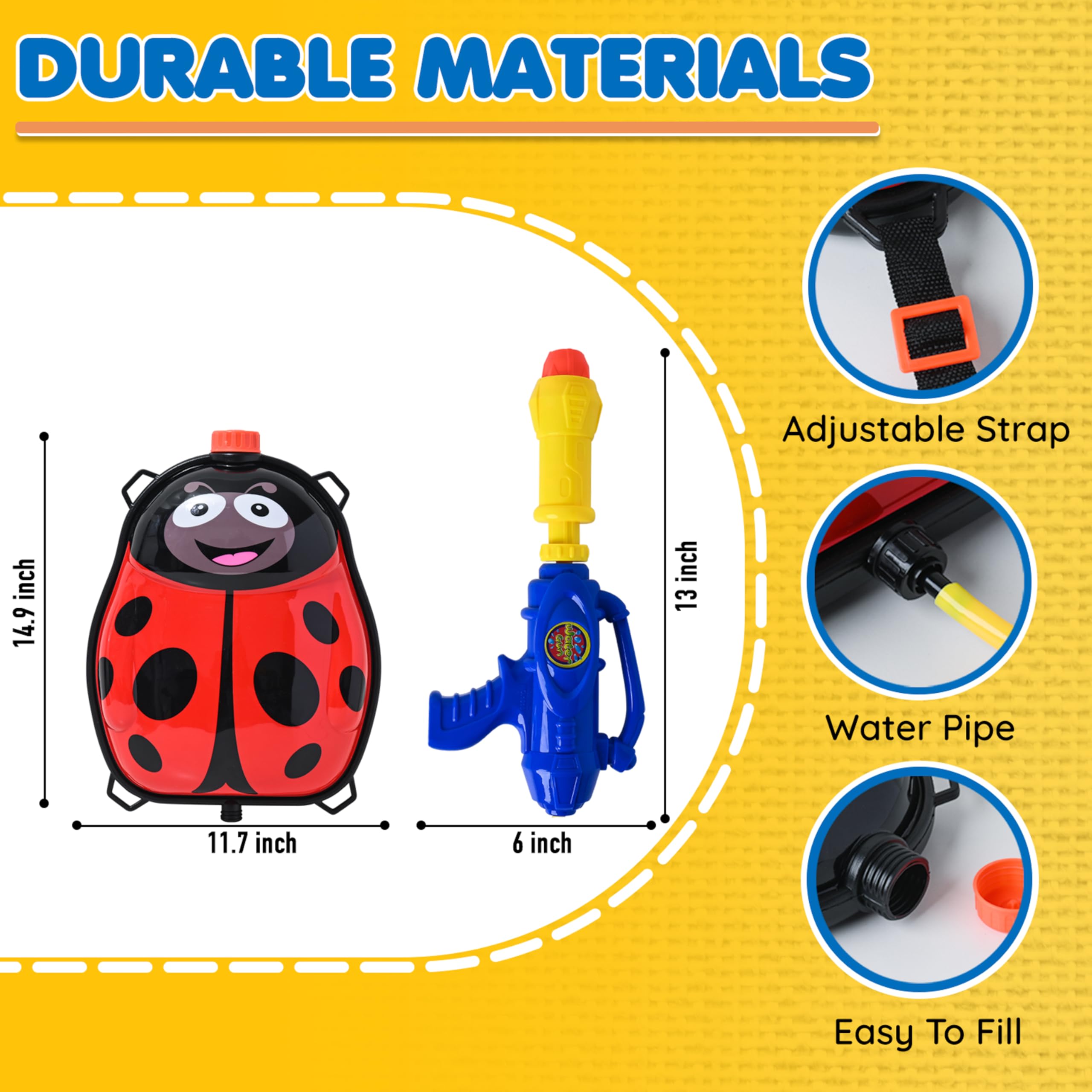 Toyrifik Water Gun Backpack - Kids Water Blaster with Tank, Ladybug Design - Outdoor Summer Pool & Beach Water Toys for Children | Perfect for Backyard Parties, Water Fights, and Summer Camp Activities