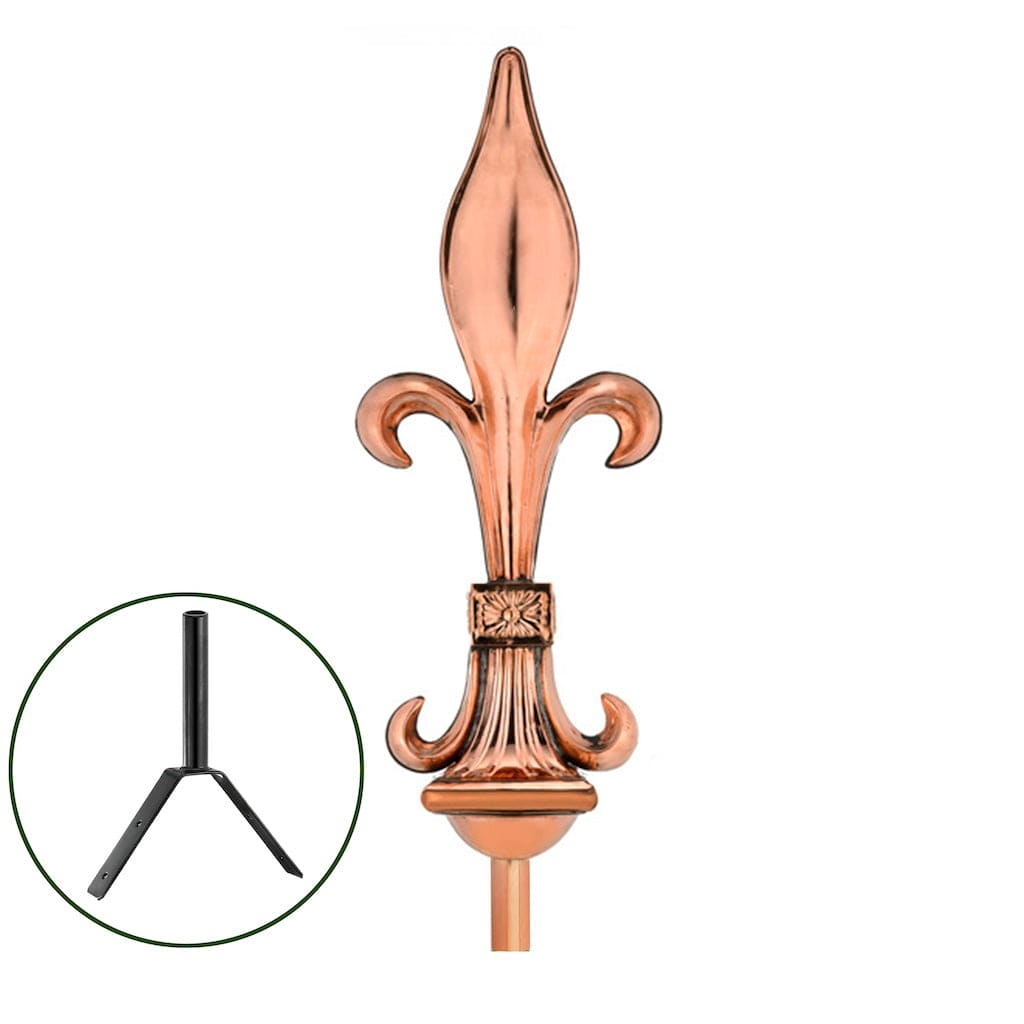 Good Directions Fleur De Lis Pure Copper Rooftop Finial with Weatherproof Roof Mount - Elegant Victorian-Style Decorative Topper for House, Barn & Gazebo Roofs