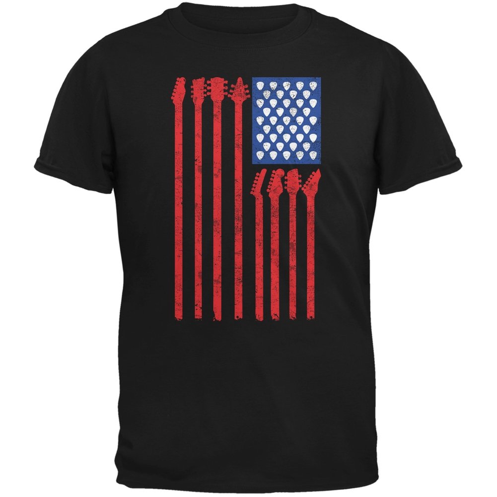 Old Glory 4th of July Patriotic Stars & Stripes Guitar American Flag Black T-Shirt for Men & Women - Perfect for Independence Day Celebrations, Concerts & Patriotic Events