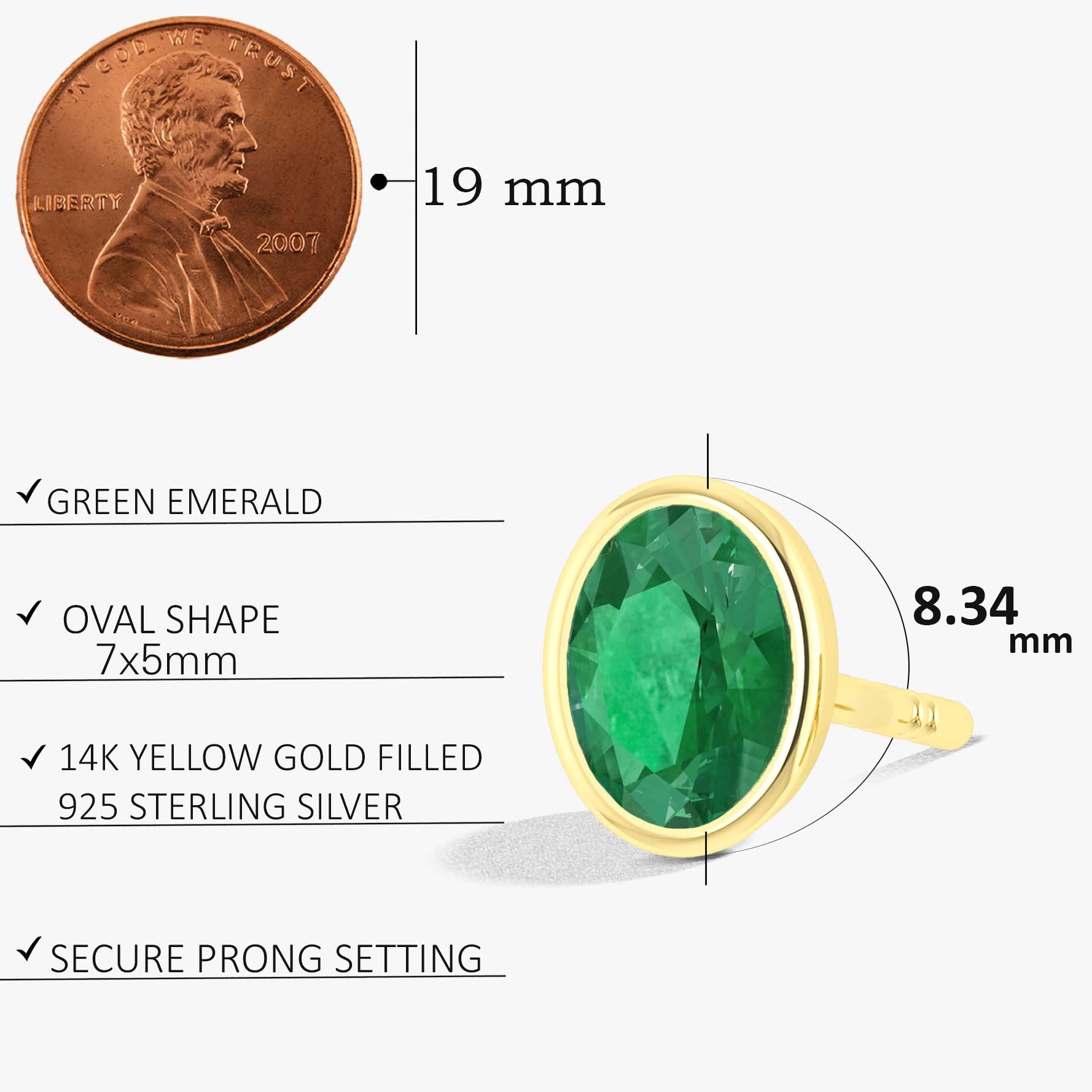 Natural Green Emerald Gemstone Oval Stud Earrings for Women - Elegant Jewelry Gift for Birthday, Anniversary & Special Occasions