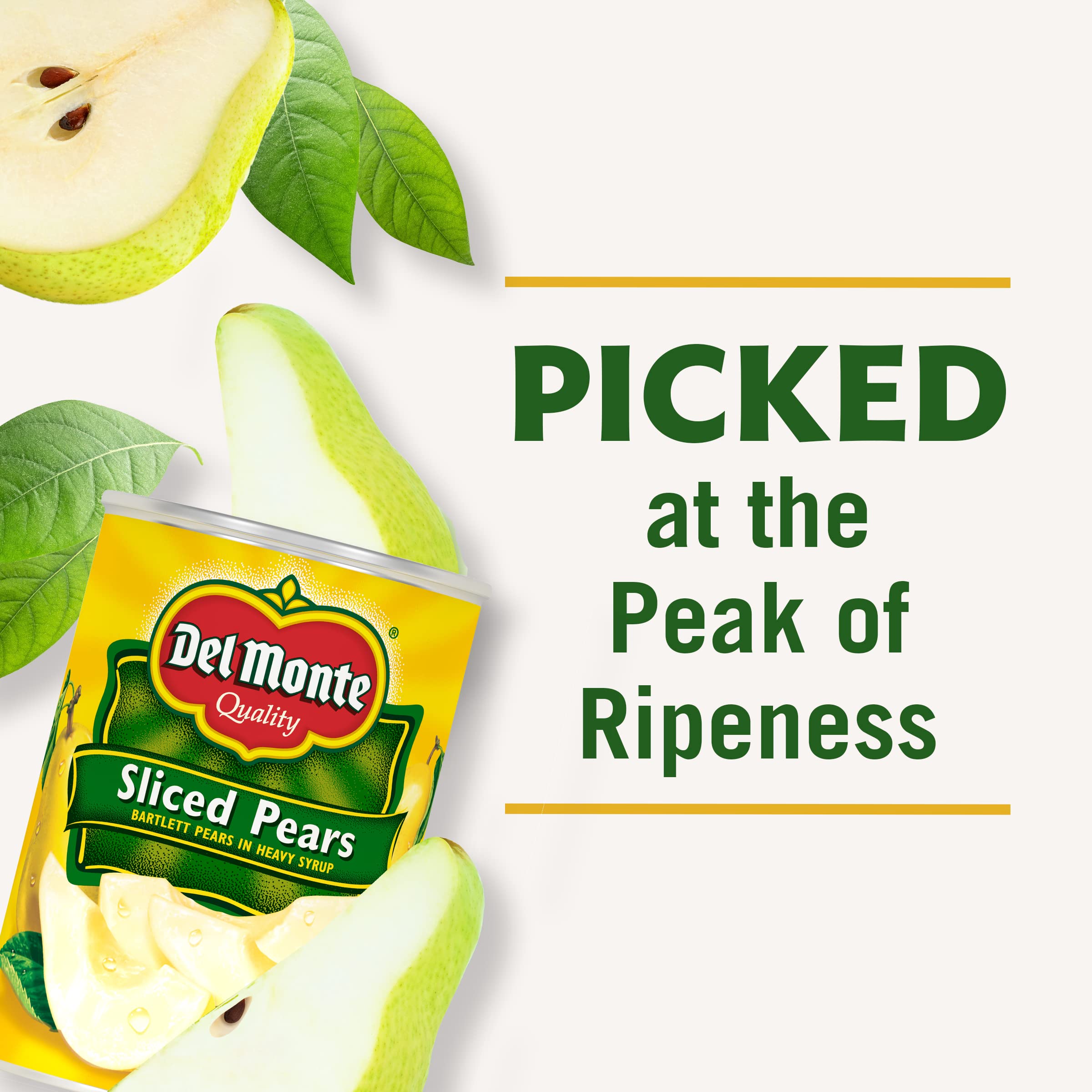 DEL MONTE Sliced Bartlett Pears in Heavy Syrup - Canned Fruit, 15.25 Oz (Pack of 12) | Sweet & Juicy Pears for Snacks, Desserts, Salads & Baking | Non-GMO, Gluten-Free, Ready-to-Eat