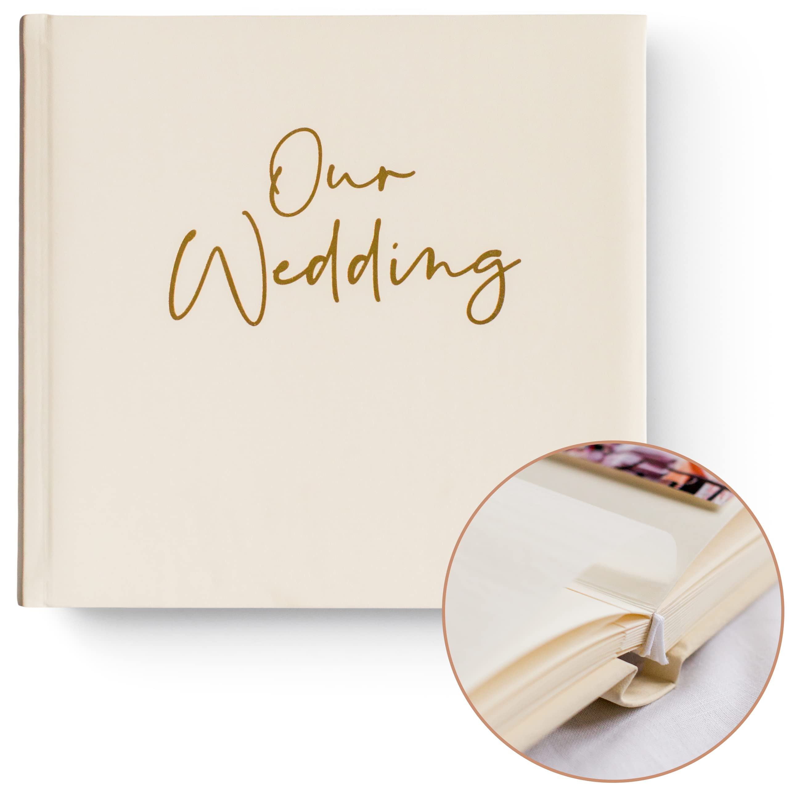 Personalized Large Memory Book for Family, Wedding & Anniversary - Guest Book Photo Album Scrapbook with 50 Blank Pages Holds 200 Pictures - Perfect for Wedding, Baby Shower, Graduation Gifts (Gold & Cream)