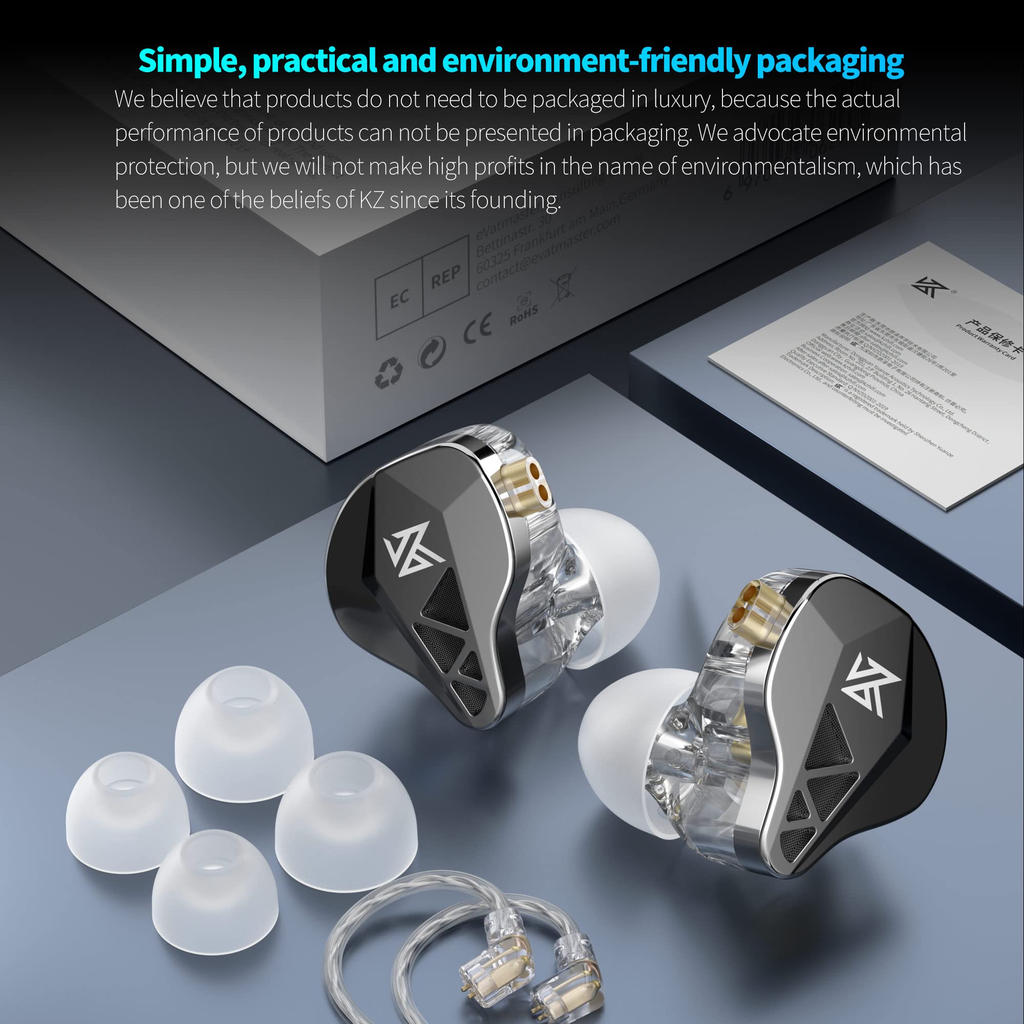 KZ EDXS High Resolution In-Ear Monitor Earphones with Super Bass - Crystal Clear Sound, Noise Isolating Wired Earbuds for Musicians, Singers, Guitarists - Perfect for Live Performances, Studio Recording & Church Worship