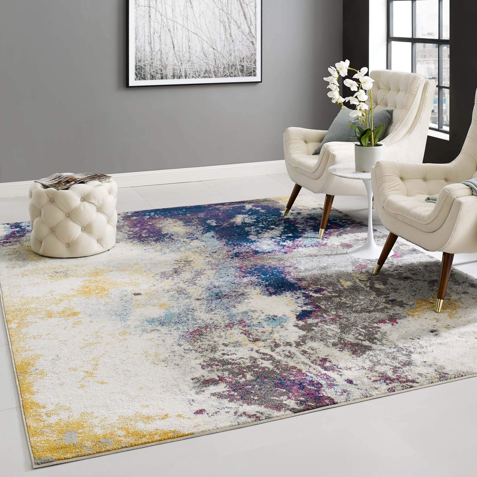 Modern Contemporary Urban Design Blue Area Rug - Soft Fabric Floor Carpet for Living Room, Lounge & Bedroom Decor | Perfect for Home, Office & Apartment Style