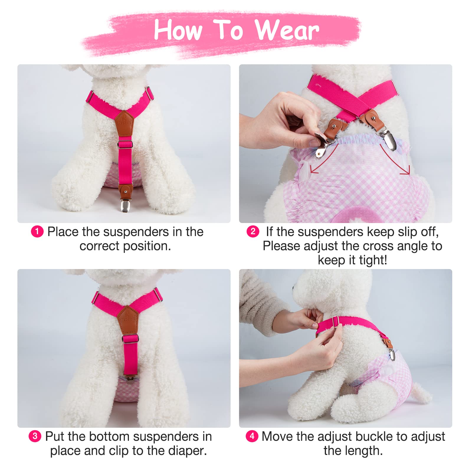 Pet Soft Dog Suspenders 2-Pack - Adjustable Diaper Suspenders for Female Dogs, Dog Dress & Skirt Accessories (Black & Pink, Medium/Large) - Perfect for Pet Fashion, Diaper Security & Special Occasions