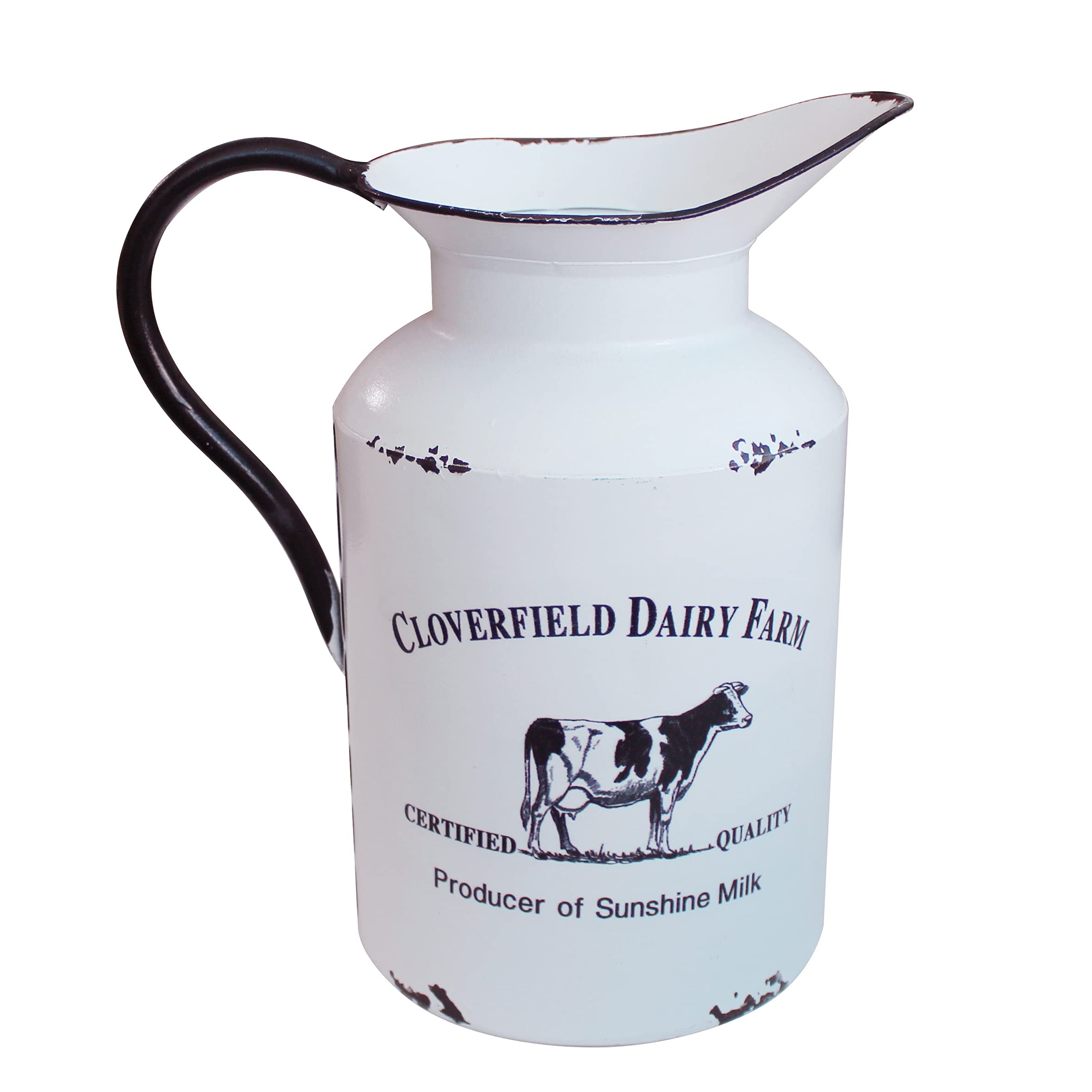 Vintage Rustic Galvanized Tin Milk Can with Handle - Primitive Metal Jug Vase for Farmhouse, Home & Garden Decor - White Distressed Finish | Perfect for Flower Arrangements, Kitchen Storage & Countryside Decor