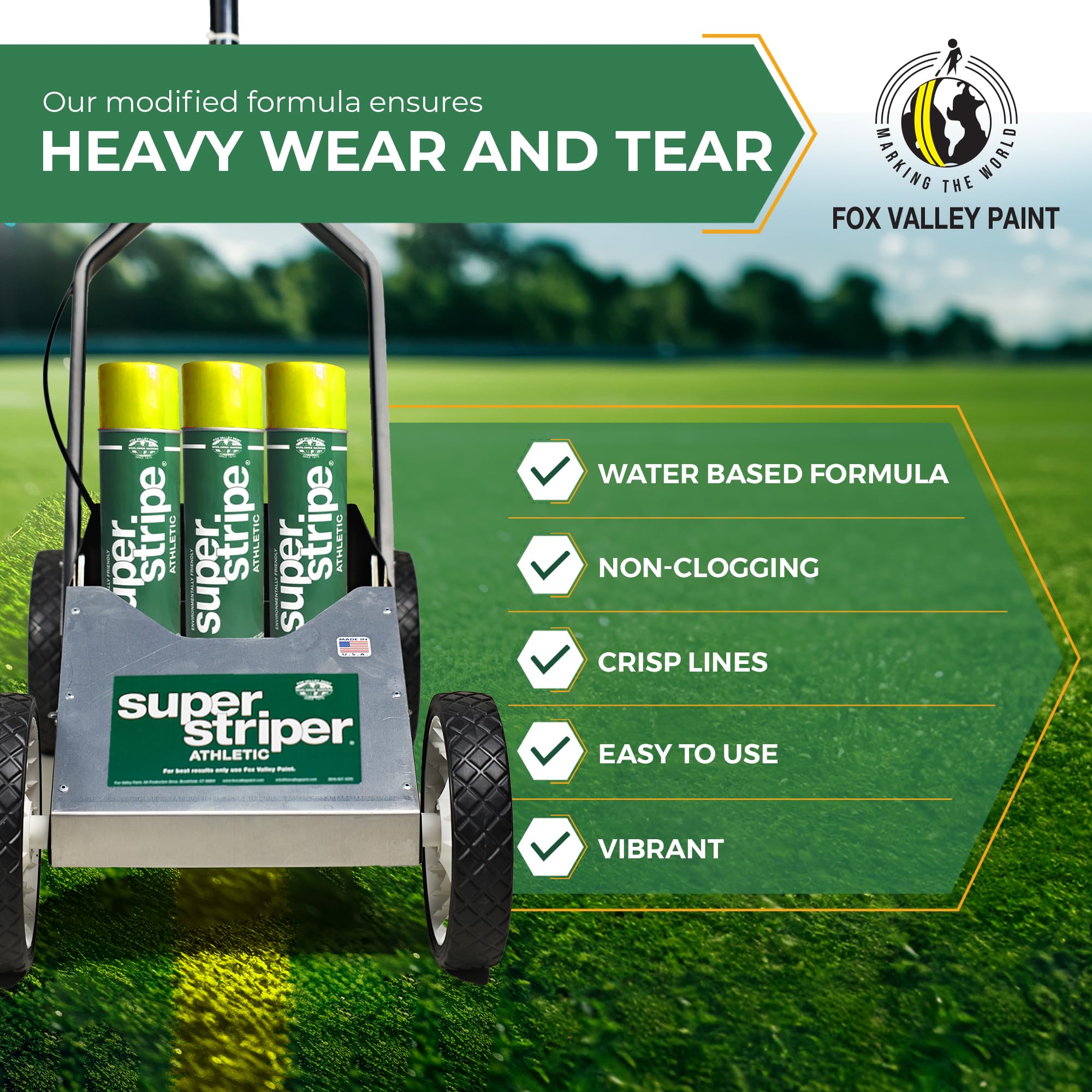 Fox Valley Athletic Field Marking Paint - 18 oz (Pack of 12), Easy to Use Grass & Turf Paint for Tennis Courts, Basketball Courts, Soccer Fields - Bright Athletic Yellow - Perfect for Sports Field Maintenance & Outdoor Events