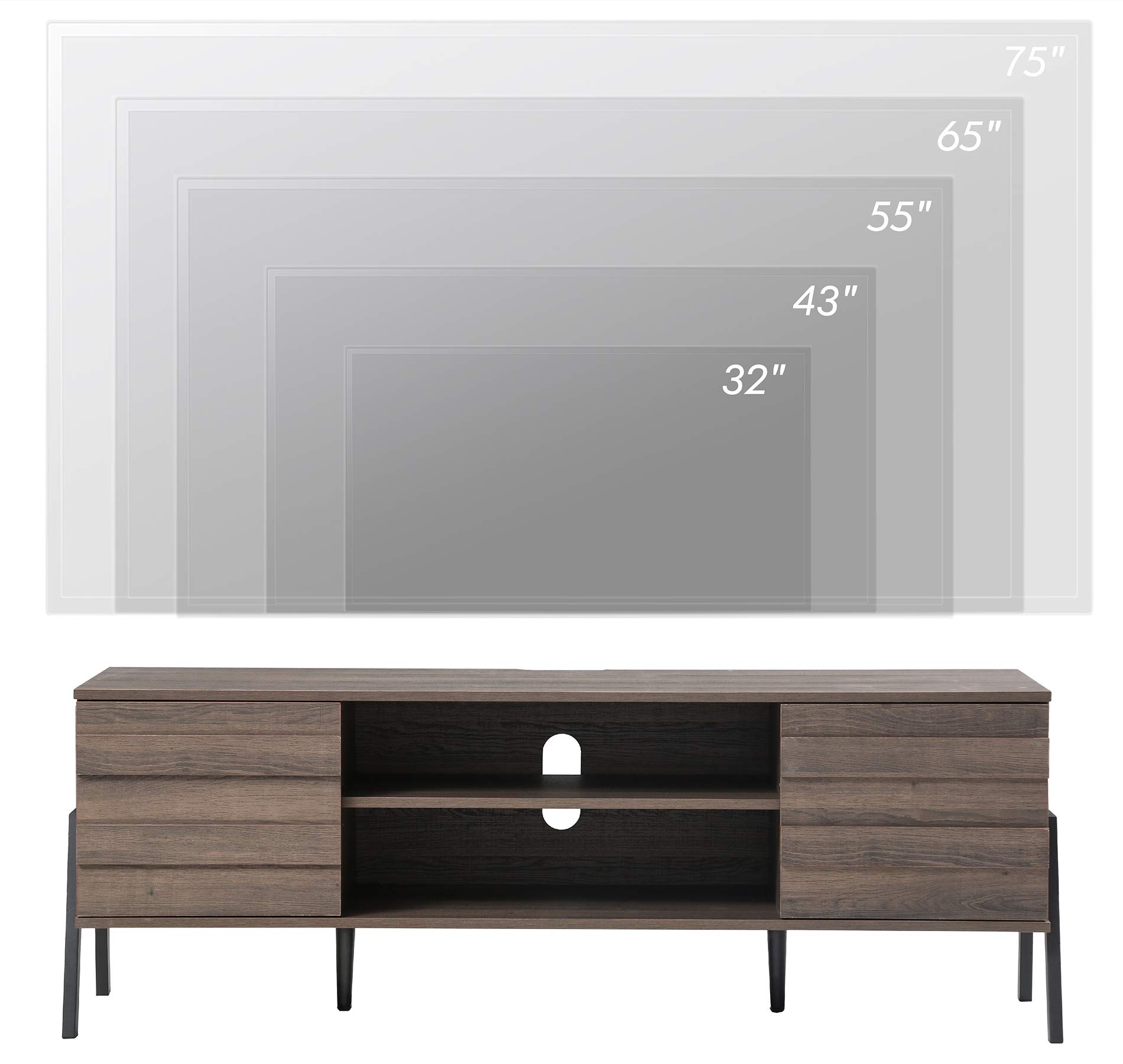 FITUEYES 60 Inch Mid-Century Modern TV Stand with Storage Cabinet - Retro Wood Entertainment Center for 65 Inch Flat Screen TVs - Espresso TV Console Table with Metal Legs for Living Room & Bedroom - Perfect for Home Theater Setup & Media Organization