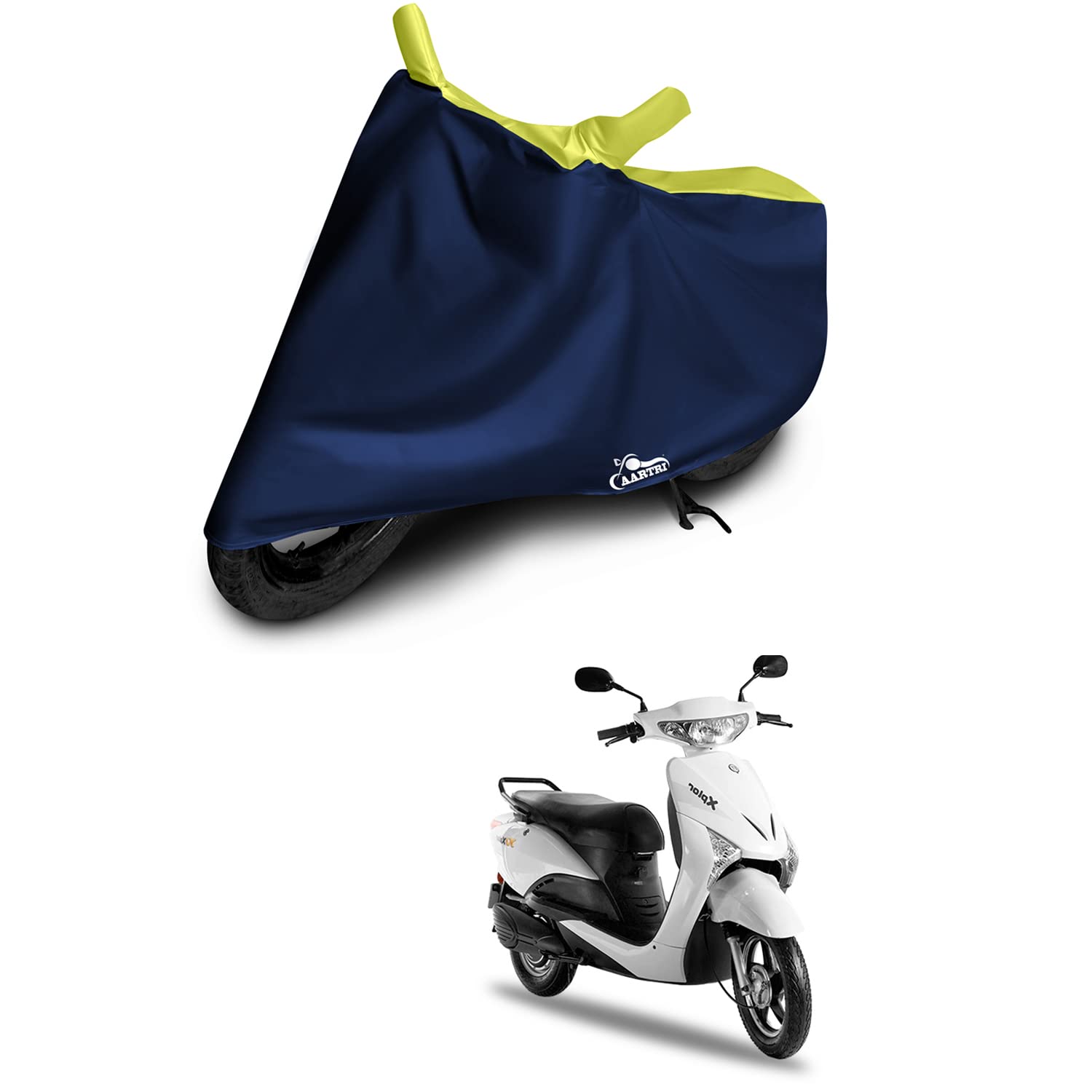 DROHAR Full Body Cover for Indus Yo Explorer 2022 (BS-2,3,4,6) - Waterproof Dustproof Motorcycle Cover with UV Protection - Strip Yellow Design for Outdoor Parking & Travel Protection